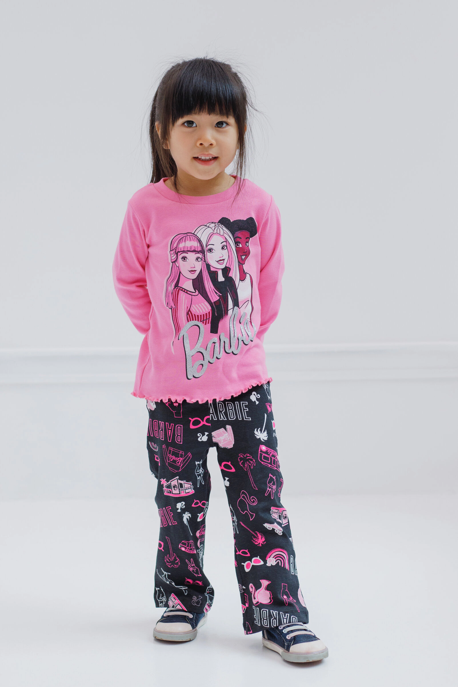 Barbie Girls' 2-Piece Long Sleeve Tee and Flare Pants Set