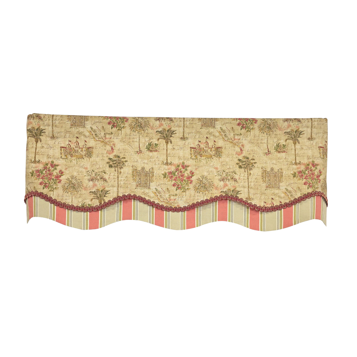 RLF Home Palm Springs Trimmed Glory Window Valance 100% Cotton Lined Rod Pocket 50" x 17" Beige