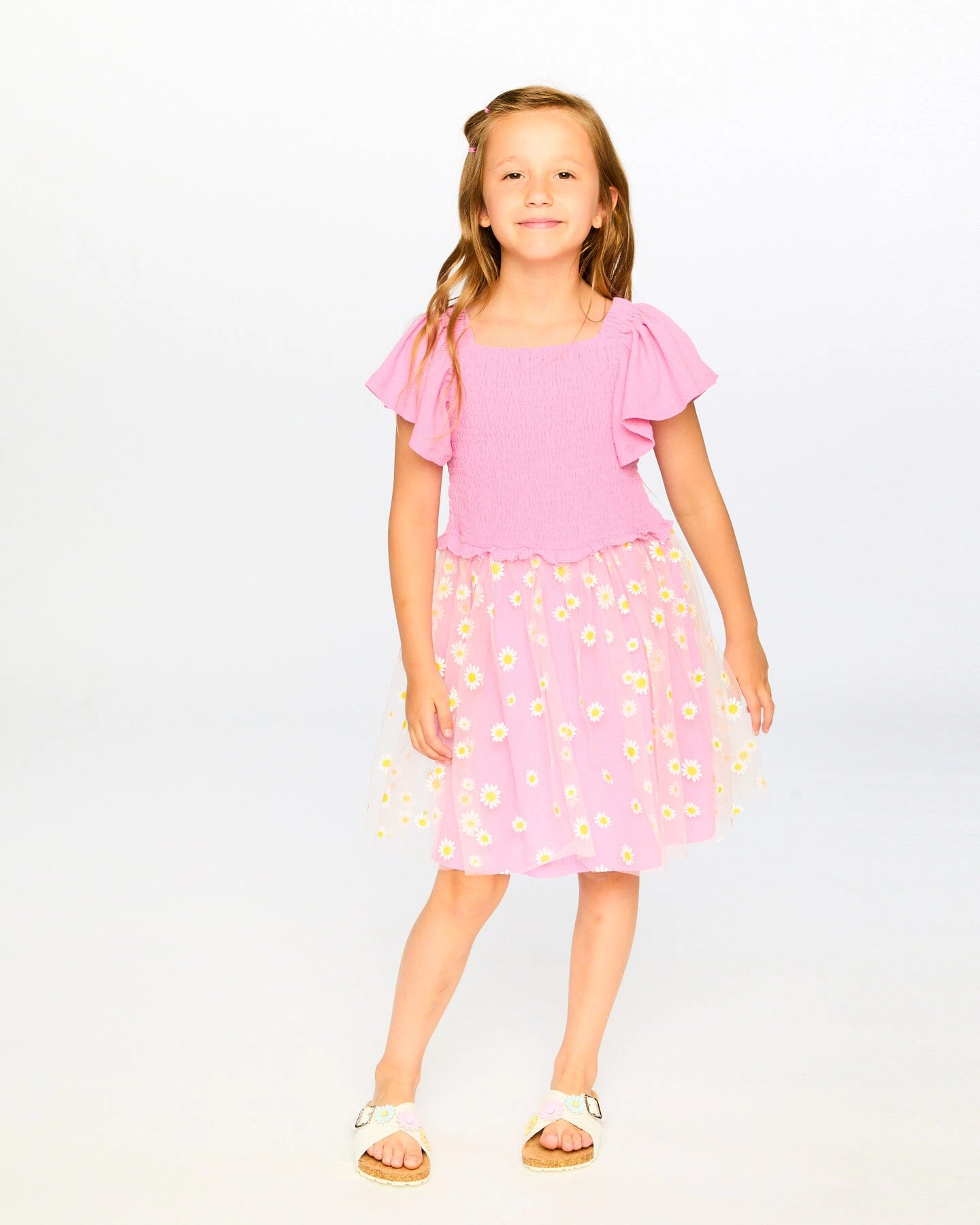 Deux par Girls Mesh and Crinkle Jersey Dress with Smocking