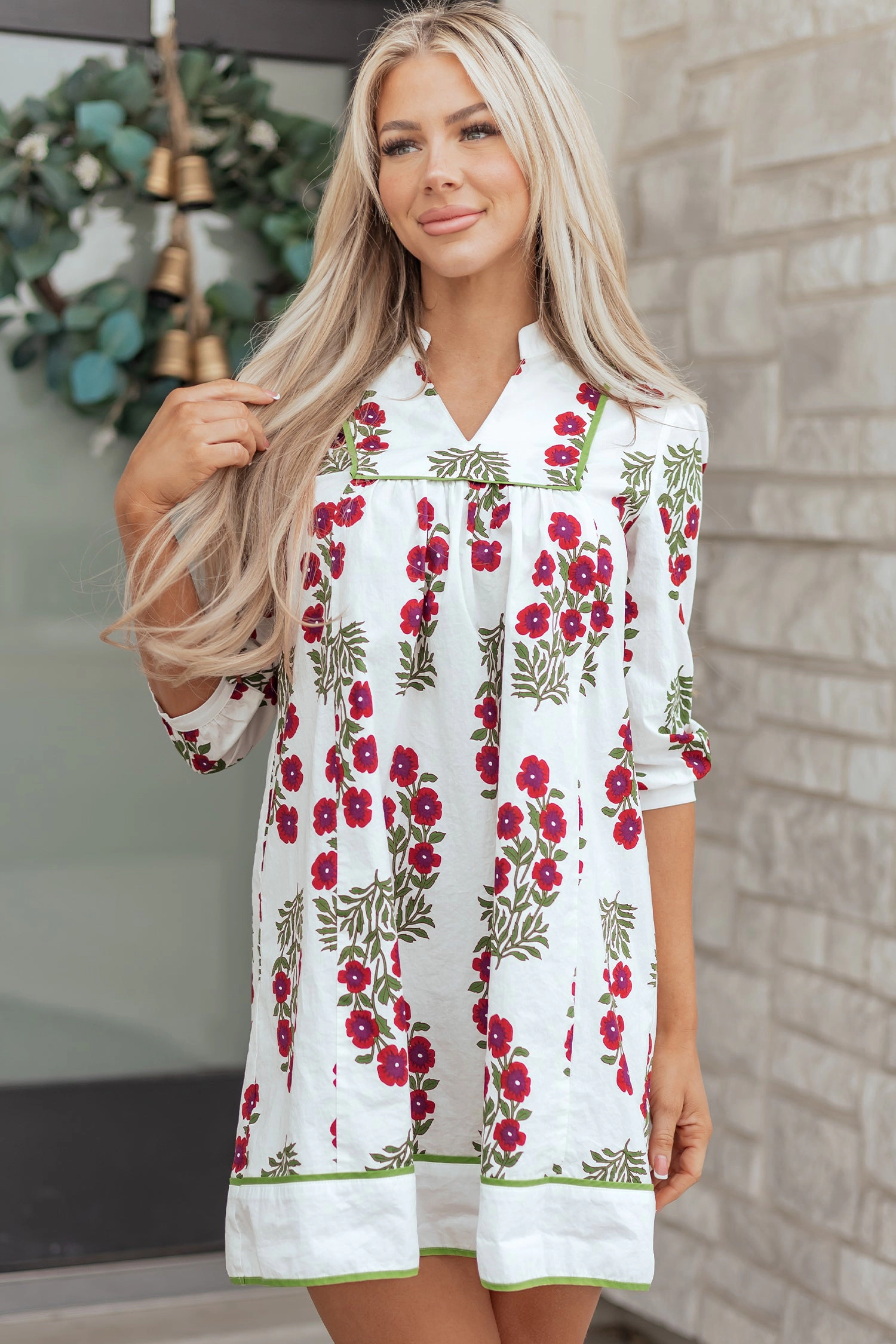 Threaded Pear Women's Halo Sleeve Loose Floral Dress