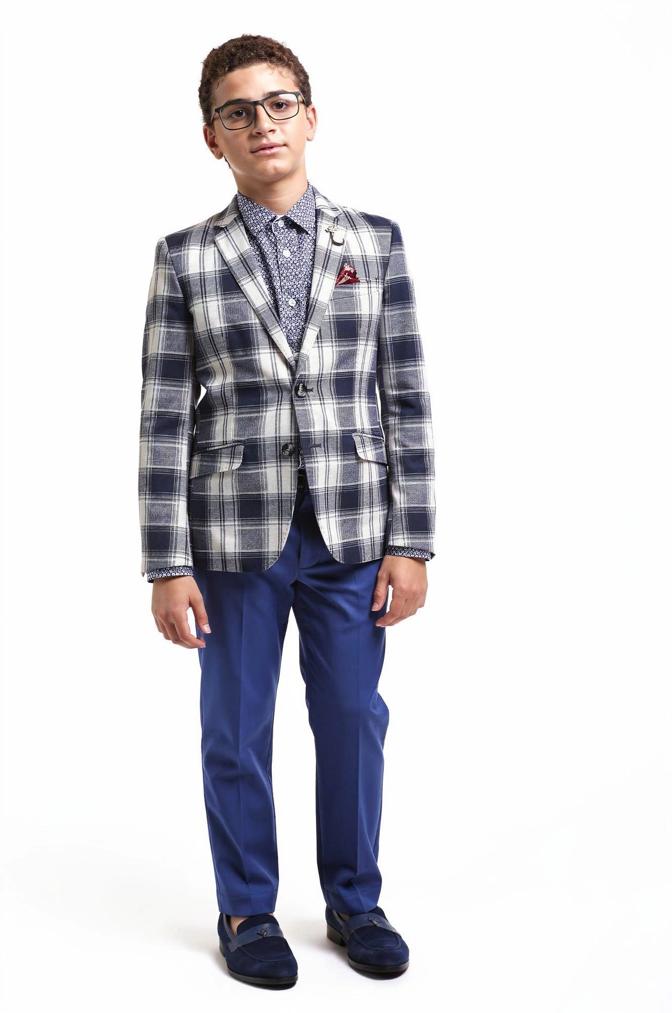 Elie Balleh Boys Slim Fit Plaid Blazer