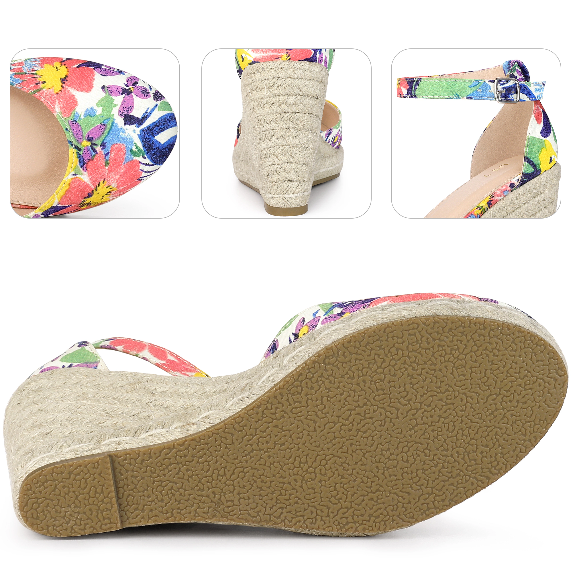 BLISSFUL STEP Women's Closed Toe Wedge Heel Ankle Strap Platform Espadrilles Sandals