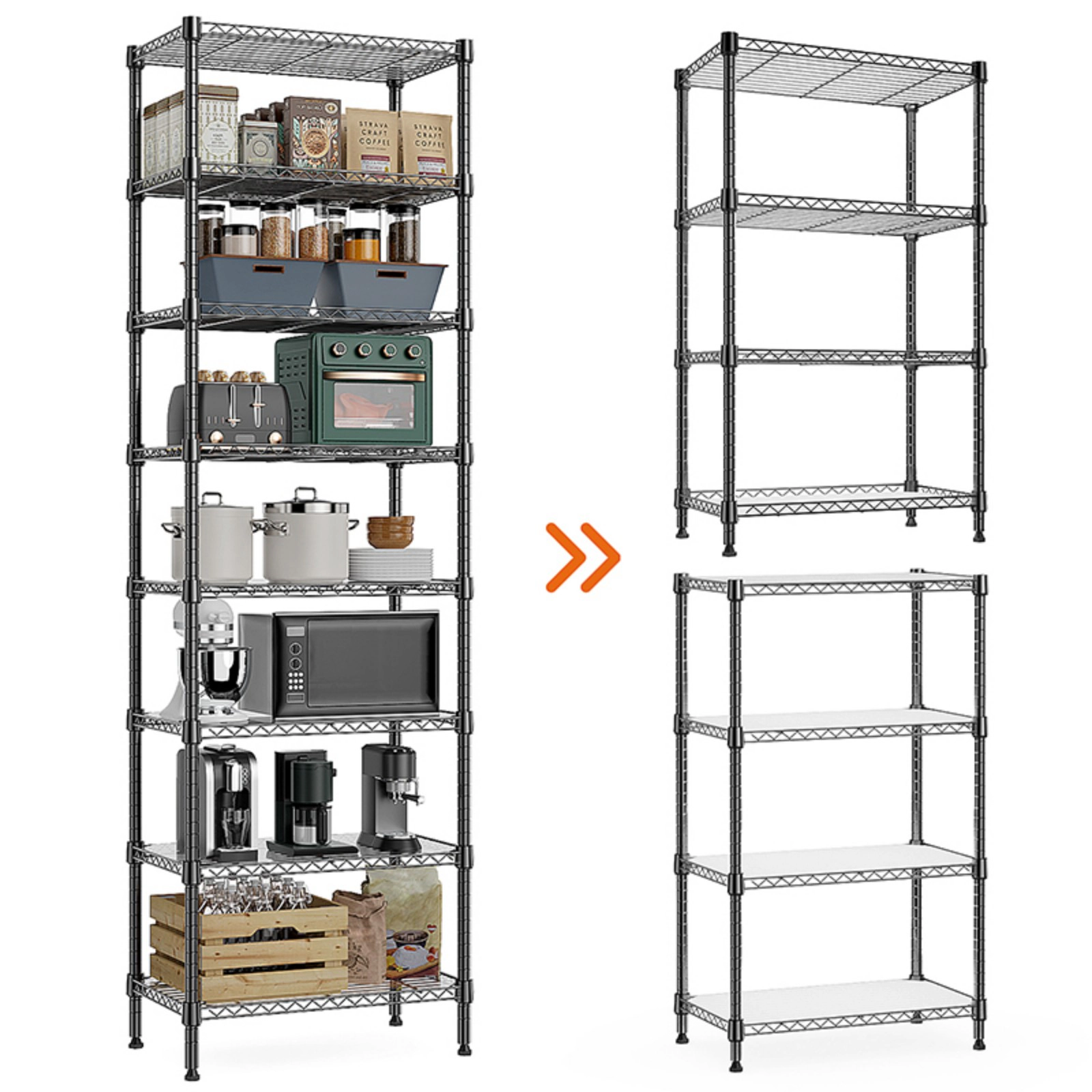 Flynama 8 Tier Black Wire Shelving 2000 LBS 79.5H x 23.6W x 13.8D in Organizer Rack for Laundry Kitchen and Garage