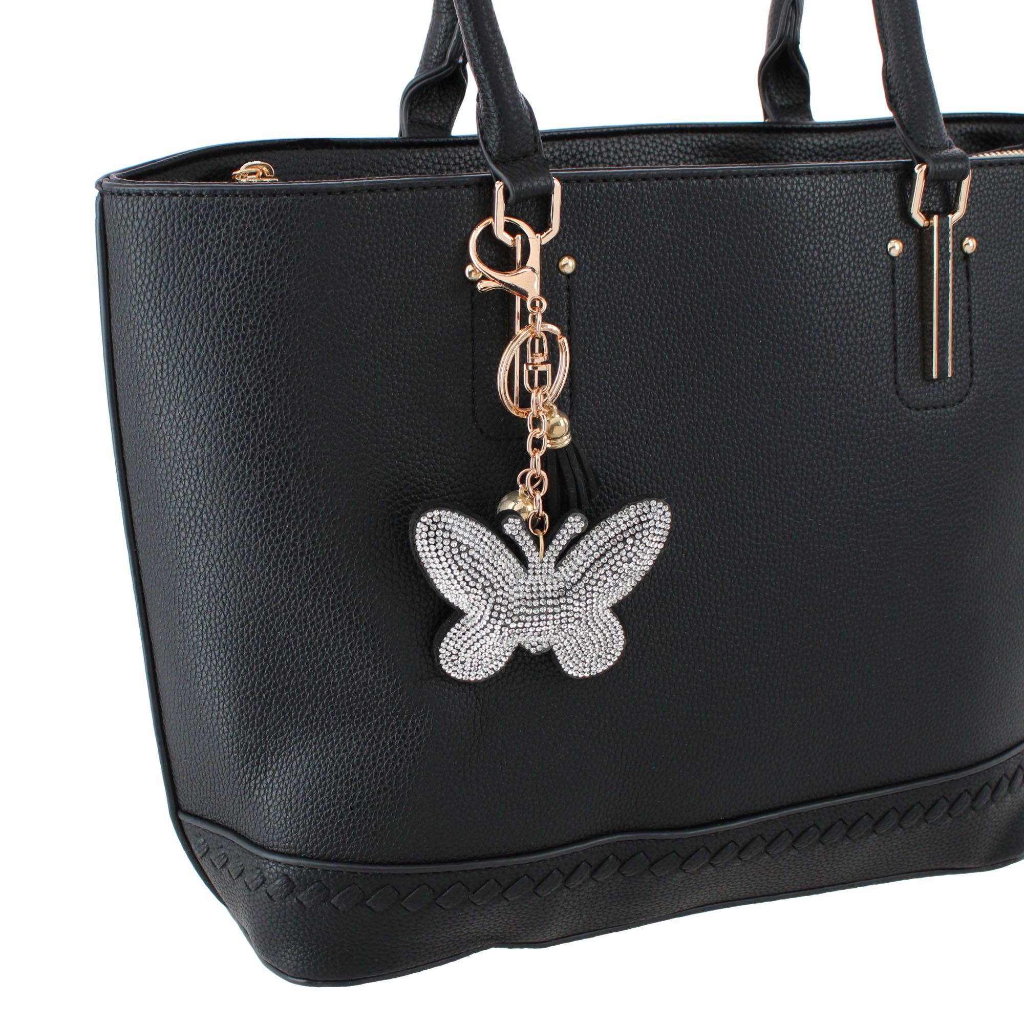 CTM Women's Glittery Rhinestone Butterfly Bag Charm & Key Chain