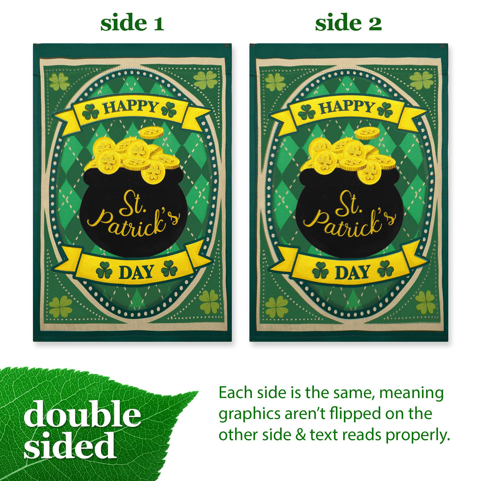 G128 St. Patrick's Day Pot of Gold Garden Flag 12x18 in - Double-Sided, Weather-Resistant
