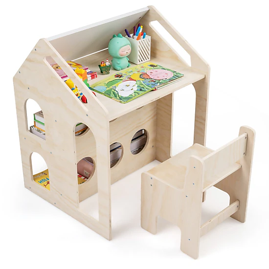 Hivvago House-Shaped Wooden Activity Kids Table Chair Set, Color