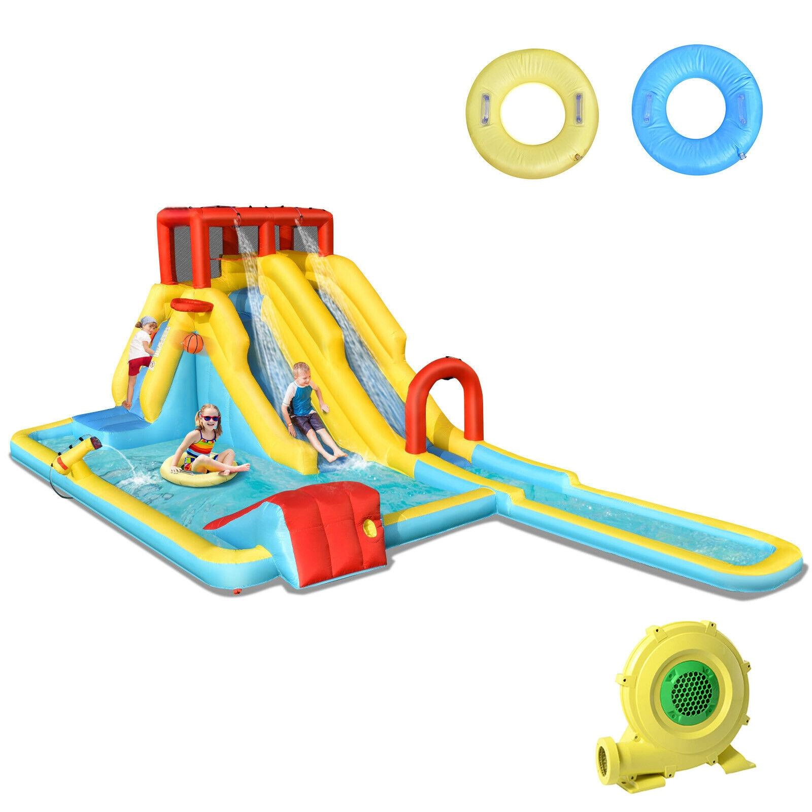 SUGIFT 245-in Inflatable Dual Slide Water Park with Climbing Wall Pool 735W Blower for Backyard
