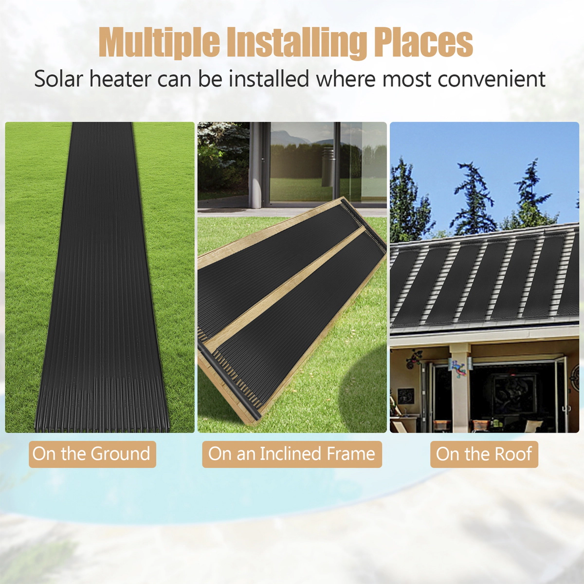SUGIFT Weatherproof Solar Swimming Pool Heating System 2.5-ft Wide 10/16.4/20-ft Length 2-Piece Black PE Collectors
