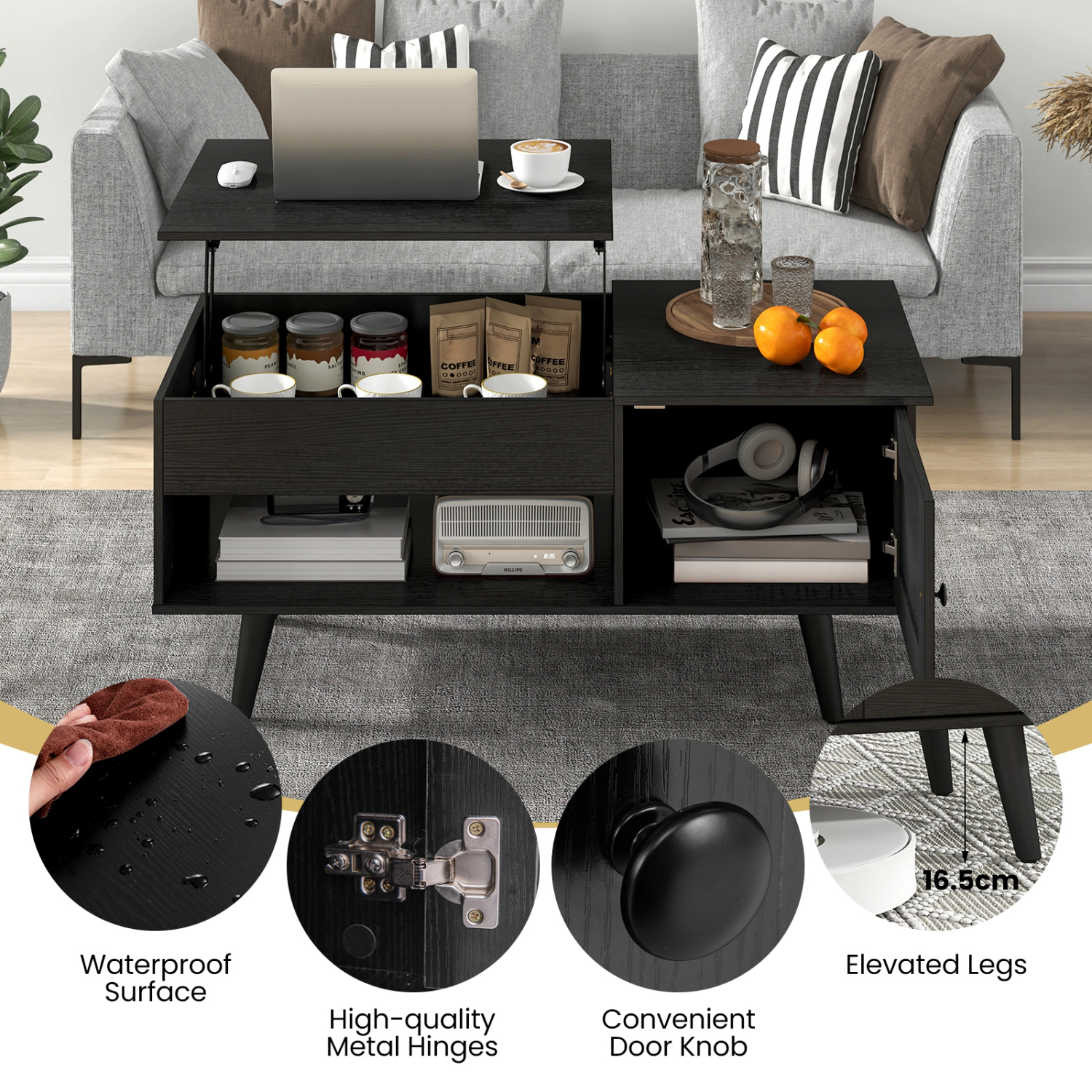 Hivvago Multi-Functional Coffee Table Featuring Lift Top and Concealed Storage