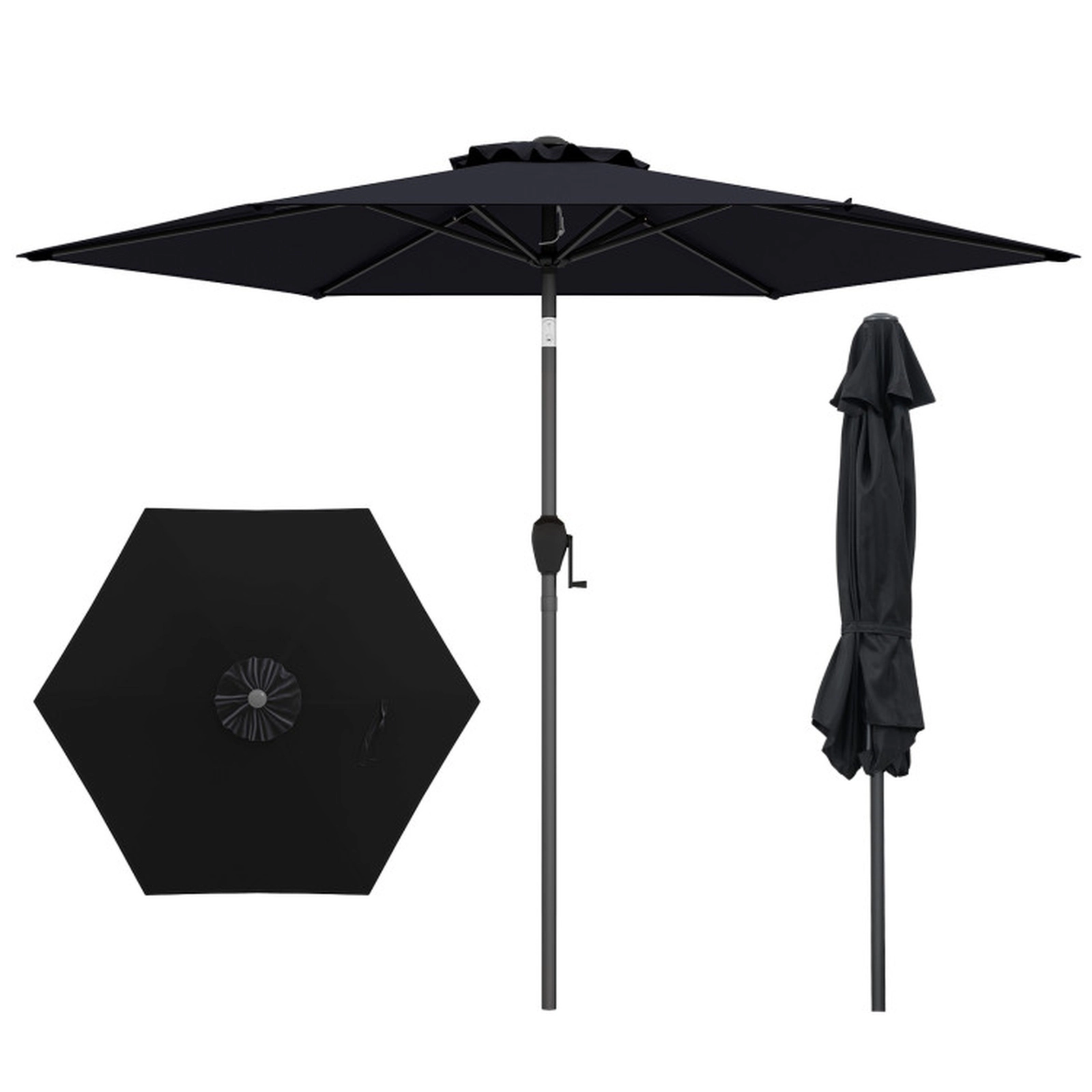 SUGIFT 7.5-ft Outdoor Patio Heavy Duty Market Umbrella with Crank Lift and Push Button Tilt Black