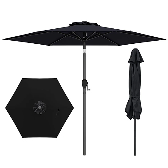SUGIFT 7.5-ft Outdoor Patio Heavy Duty Market Umbrella with Crank Lift and Push Button Tilt Black