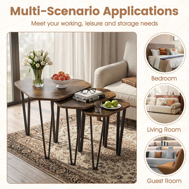 Hivvago Set Of 3 Nesting Coffee Tables With Engineered Wood Top And Metal Frame For Living Room