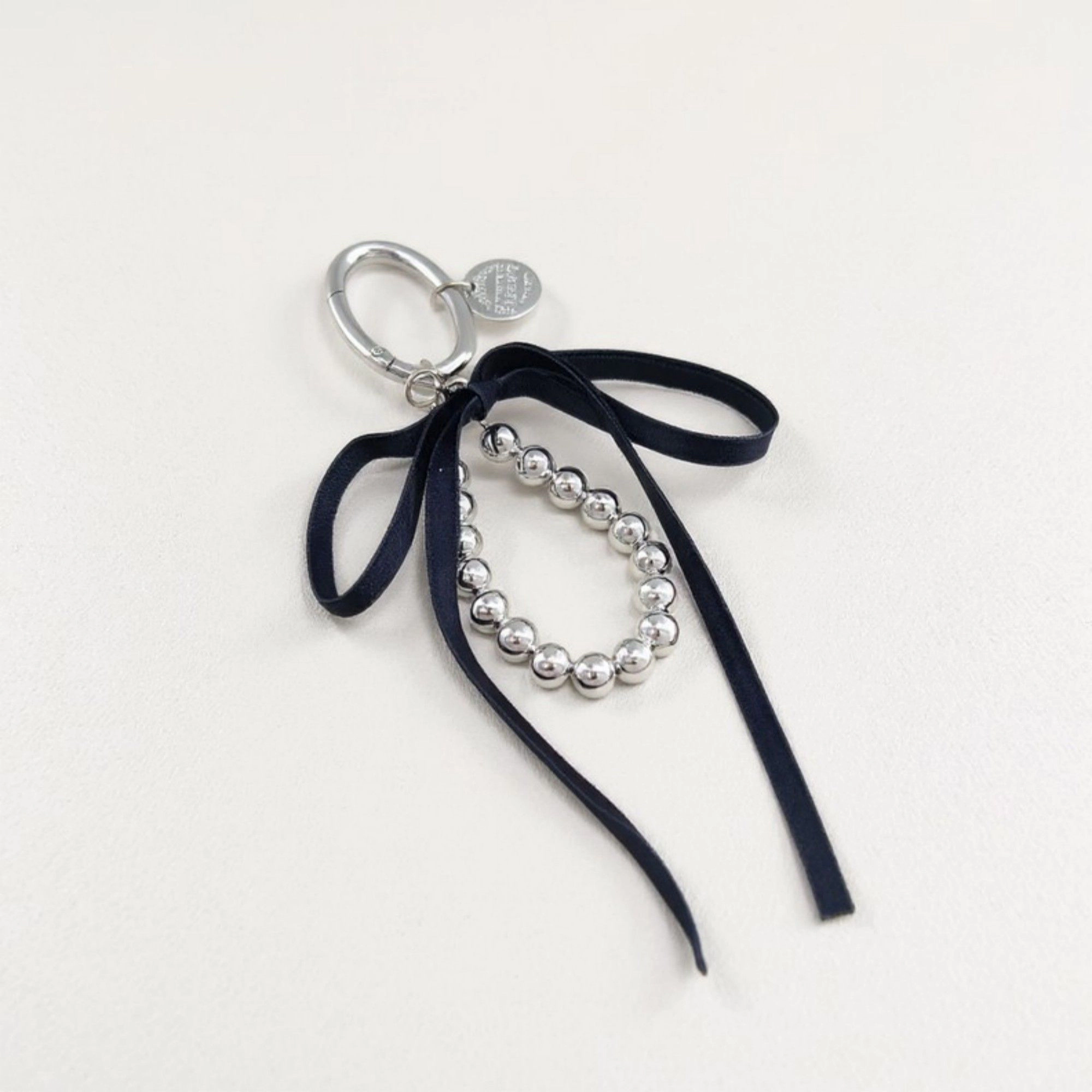 Alilang Women's Silver Bead Charm Keychain with Velvet Ribbon Bow