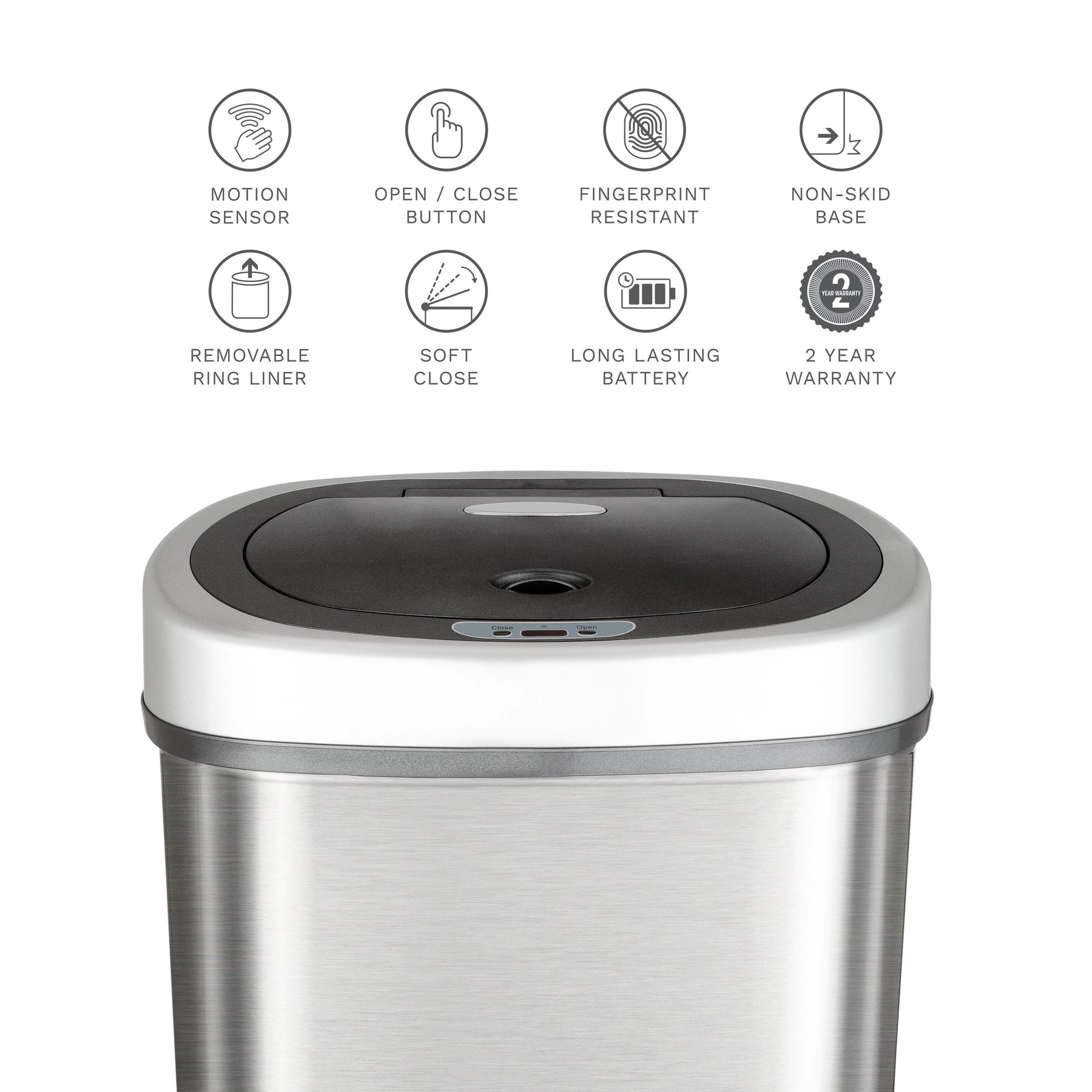 Ninestars 2-Piece 13.2 & 2.2-Gallon Stainless Steel Motion Sensor Trash Can Set