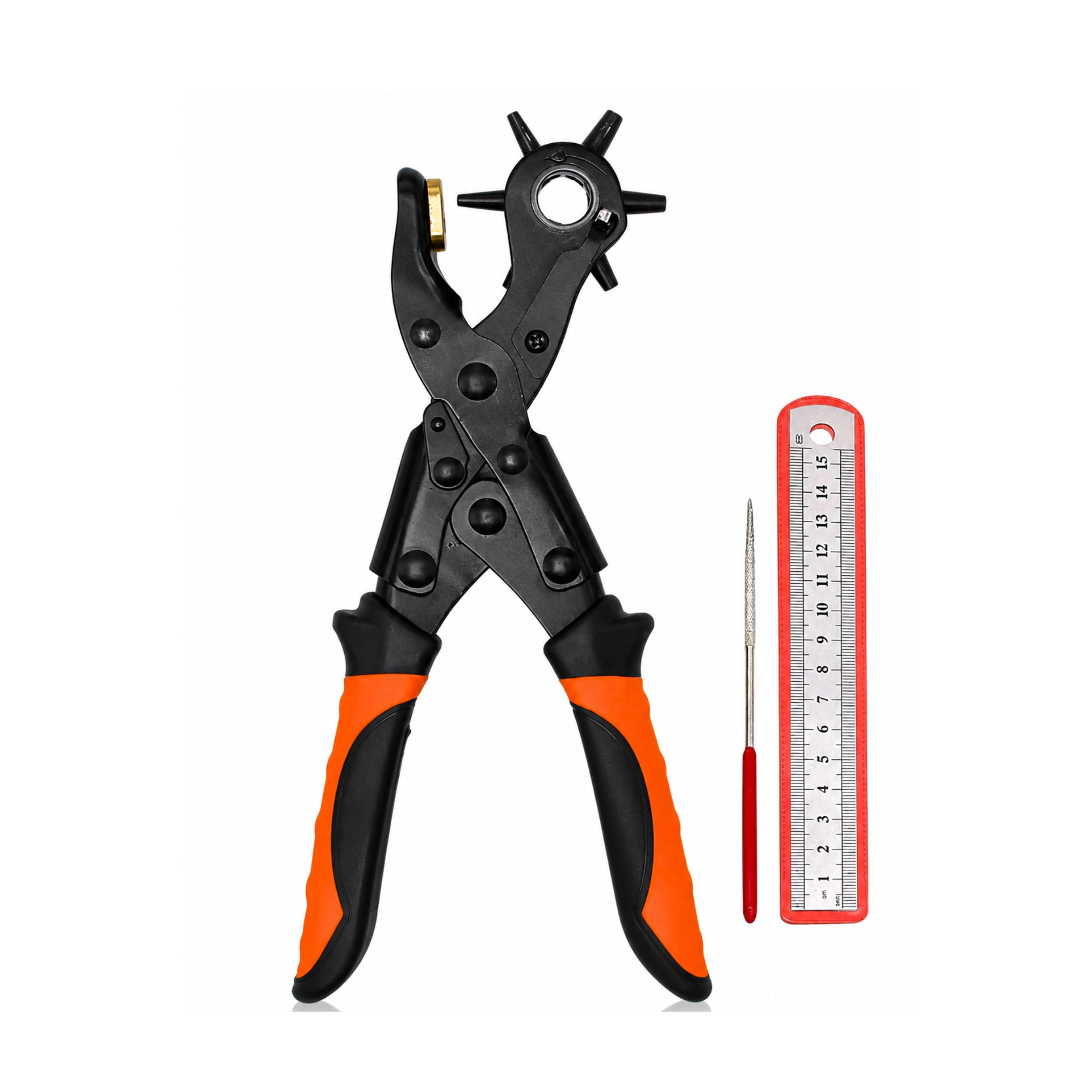 Stock Preferred Heavy Duty Revolving Hole Punch Pliers Kit with 6 Sizes Steel Ruler and File