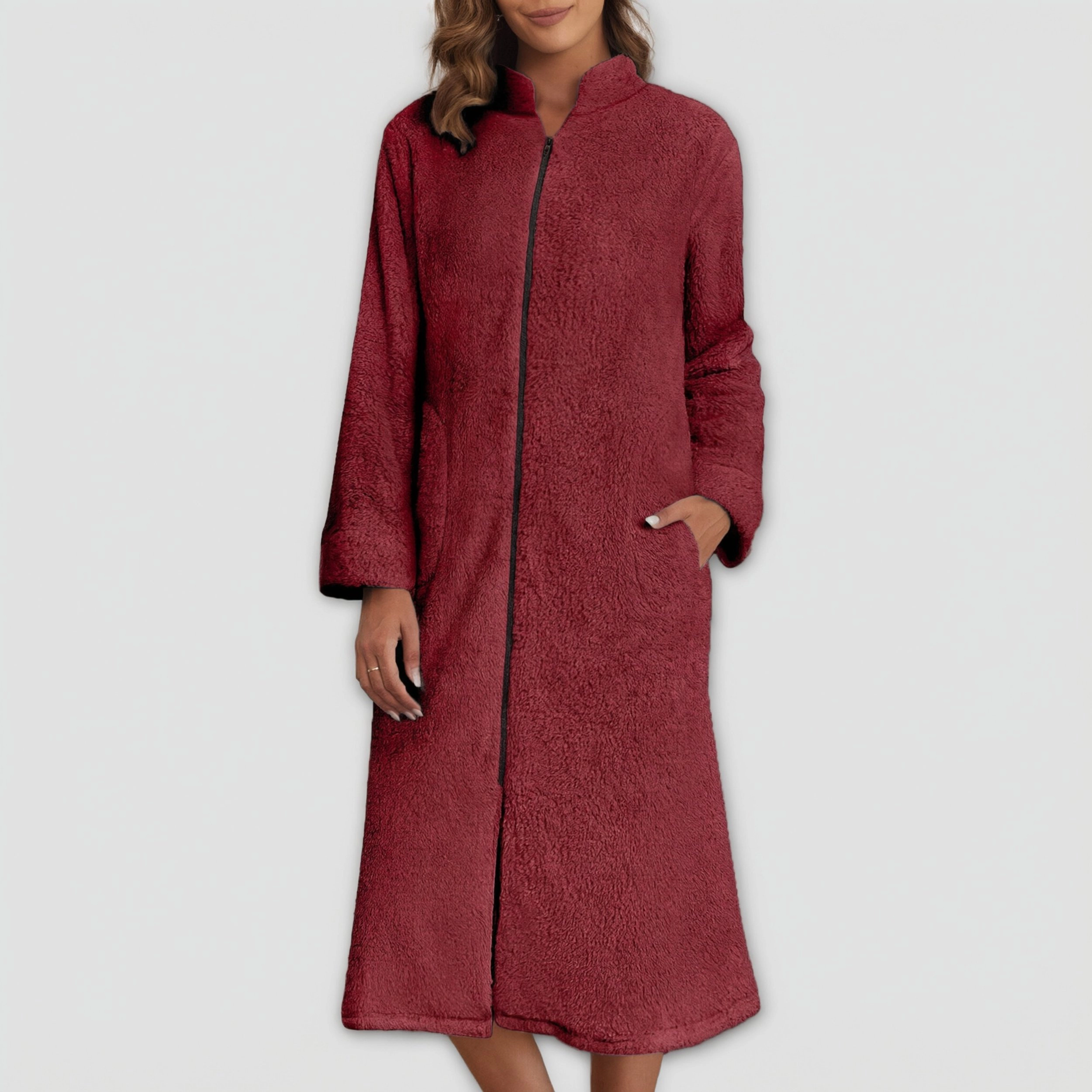 Ekouaer Womens Zipper Robes Long Sleeve Zip Up House Coat Full Length Warm Flannel Bathrobe