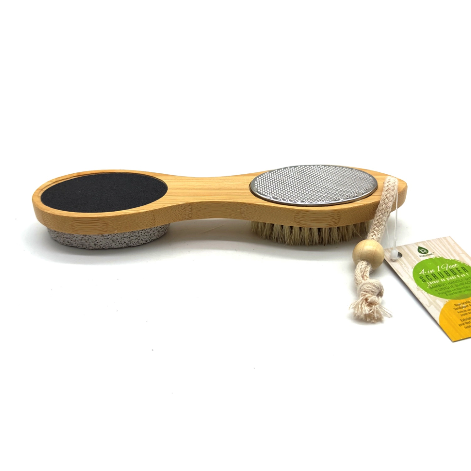 Pursonic Unisex 4-in-1 Bamboo Foot Scrubber Brush – Exfoliating Foot Care Tool