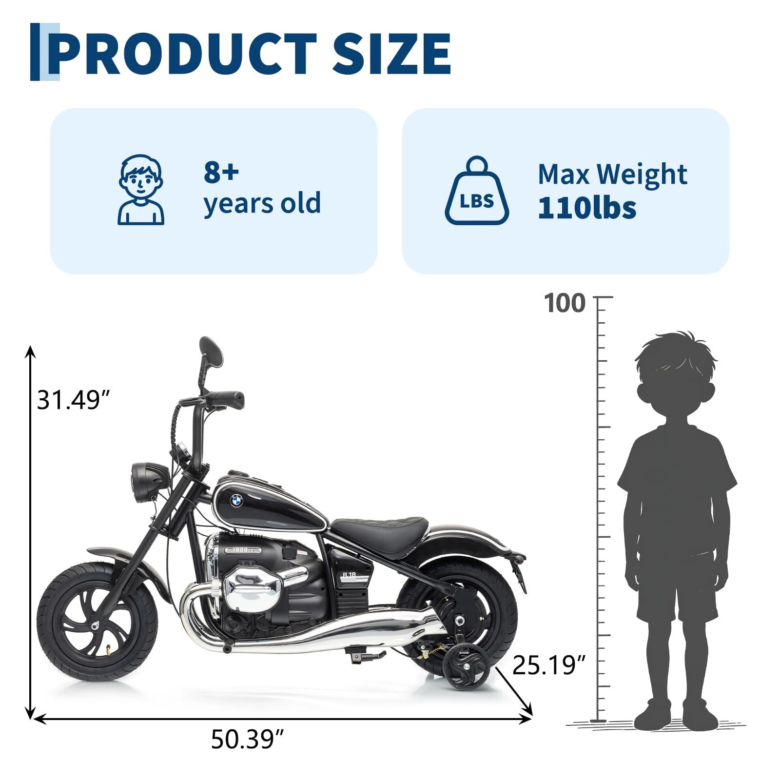 24V Kids Electric Motorcycle with Training Wheels, Adjustable Speed Ride On Bike for Ages 6+, Max 143lbs Load Capacity