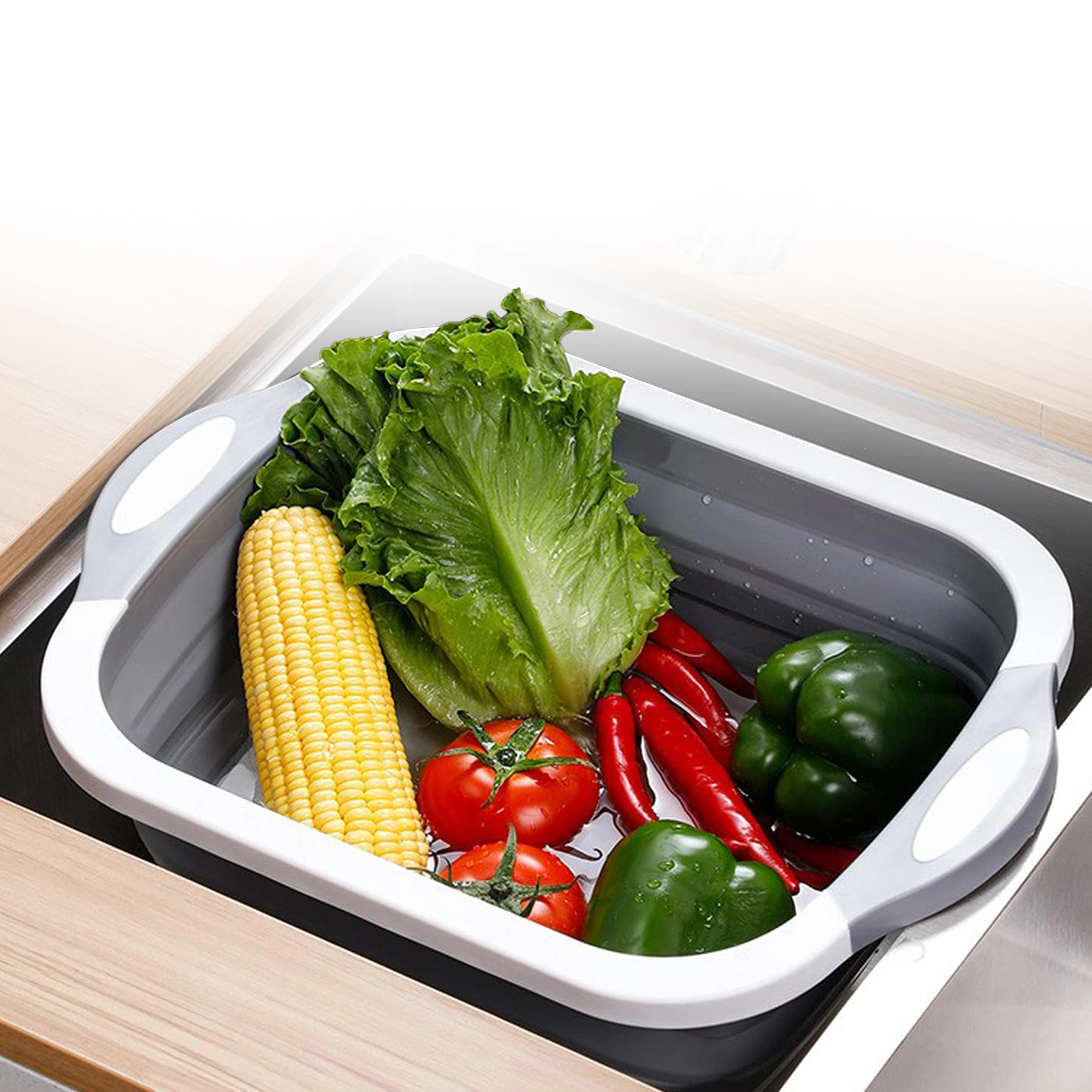 Cheer Collection 3-in-1 Collapsible Cutting Board with Wash Basin and Drain, 15 x 11.25 Inch