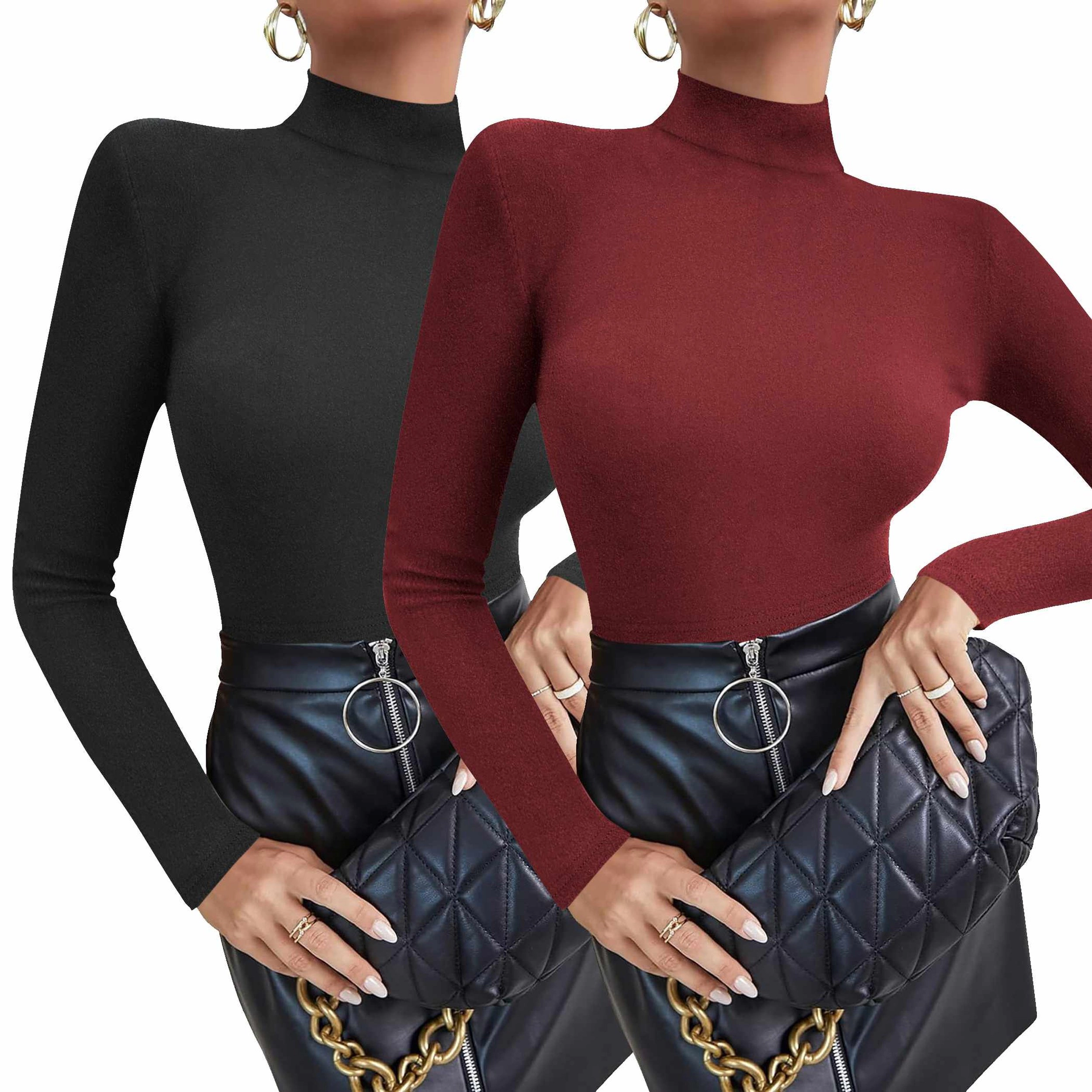 Zeagoo Women 2-Pack Turtleneck Long Sleeve Crop Top