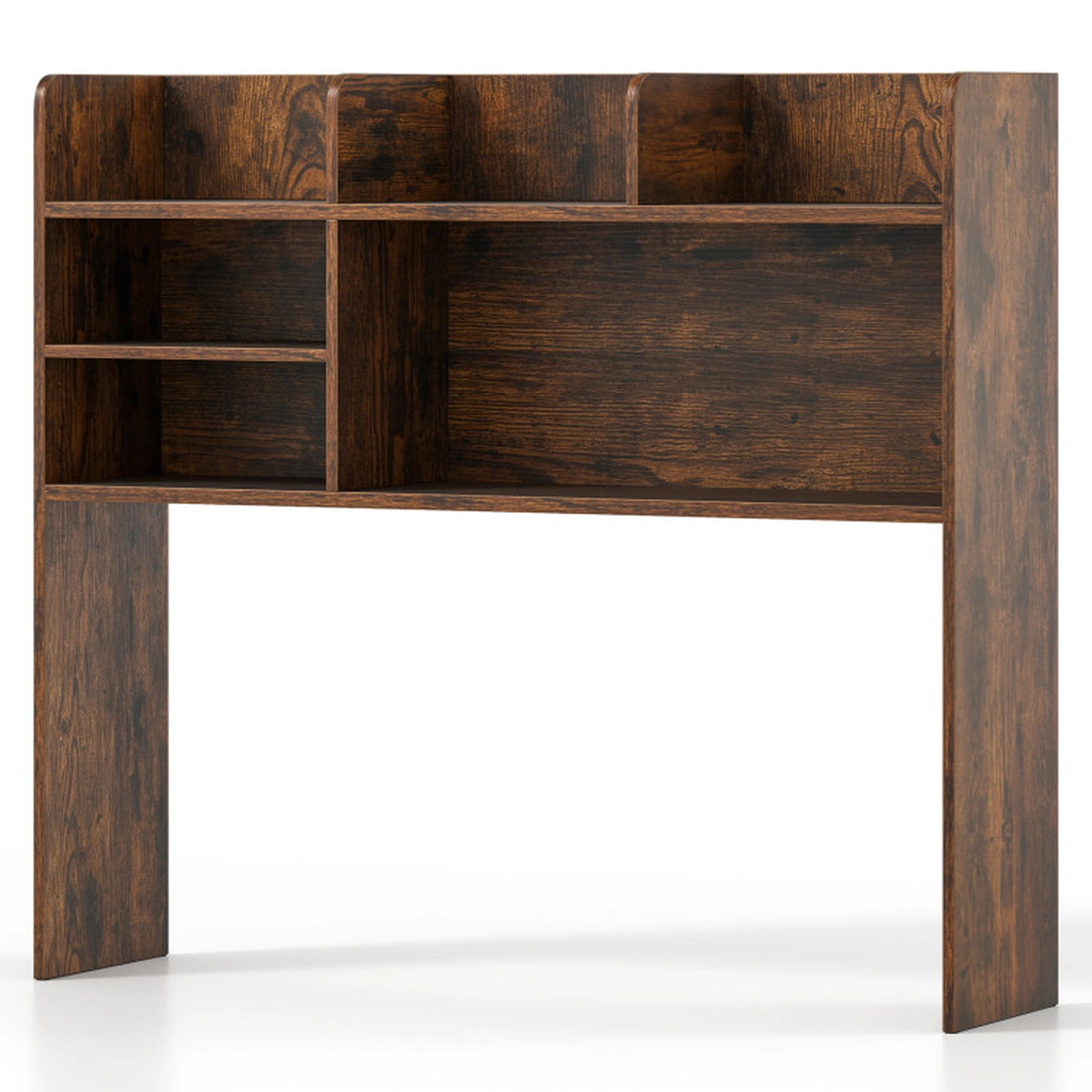 SUGIFT 6-Shelf Rustic Brown Desktop Bookshelf Countertop Hutch with 3-Position Adjustable Shelf for Monitor