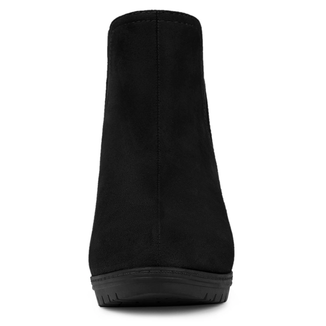 BLISSFUL STEP Women Faux Suede Round Toe Block Heels Chelsea Ankle Boots