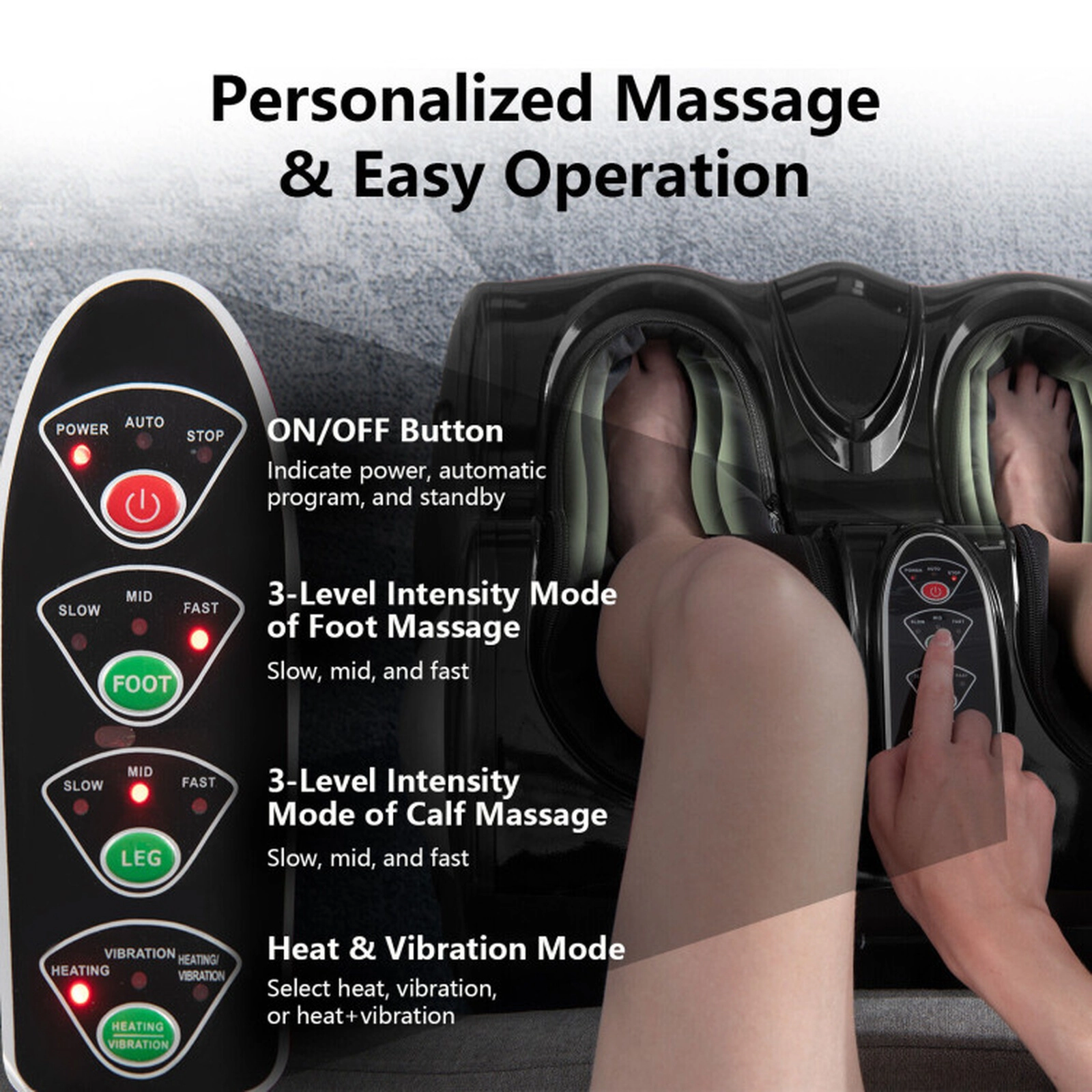 SUGIFT Black Foot and Calf Massager with Heat Vibration and Deep Kneading Shiatsu Nodes 20-in W 18-in D 17-in H