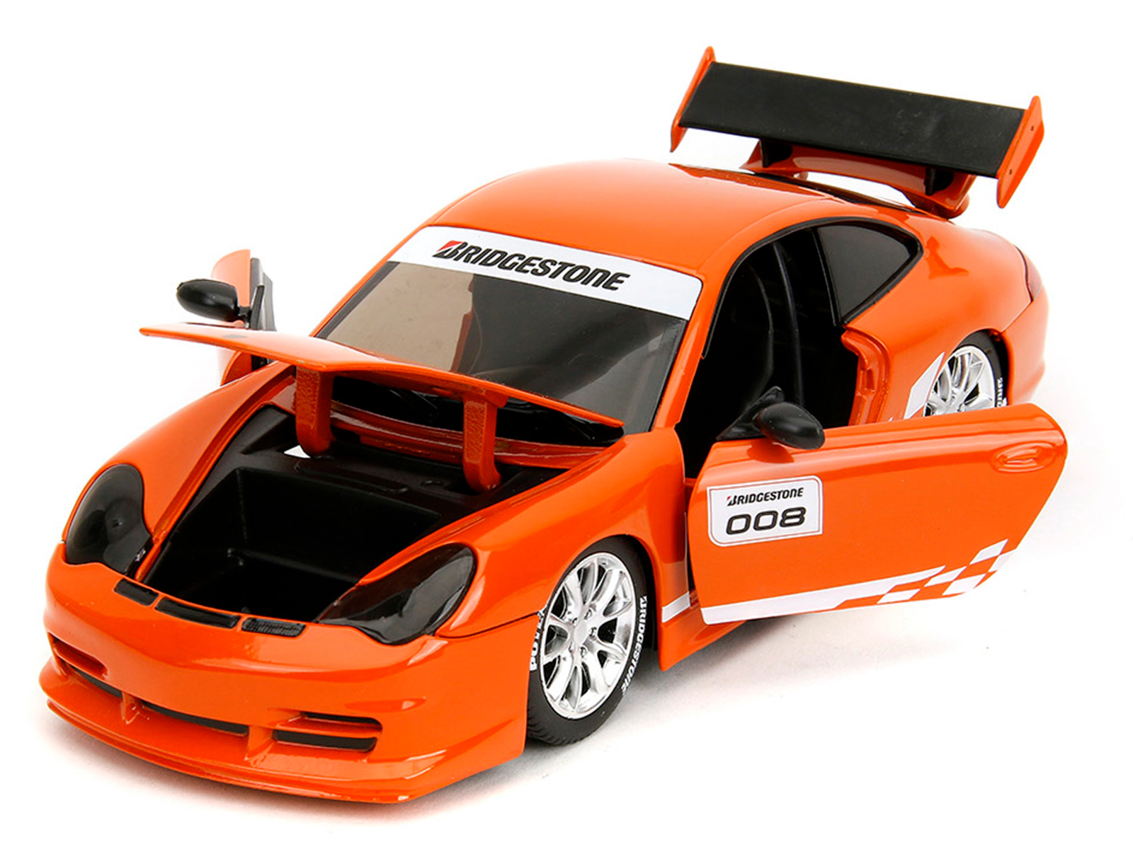 Jada Porsche 911 GT3 RS (996) #008 "Bridgestone" Orange Metallic with White Graphics "Hyper-Spec" Series 1/24