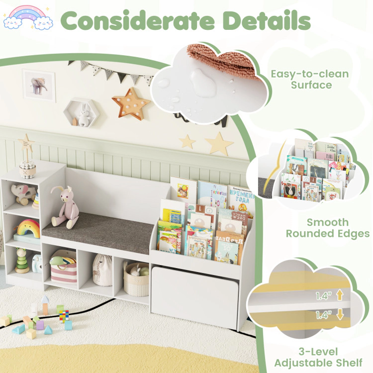 Hivvago Kids Bookcase with Reading Nook 4-in-1 Standing Toy Organizer