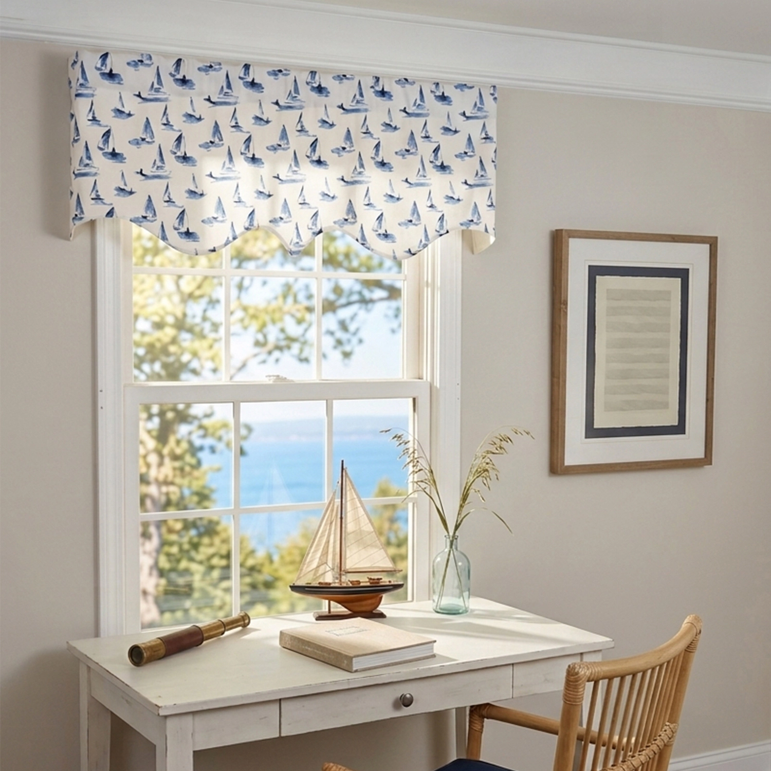 RLF Home 100% Cotton Sailboats Regal With Ivory Lining Rod Pocket Window Valance 50" x 17" Blue