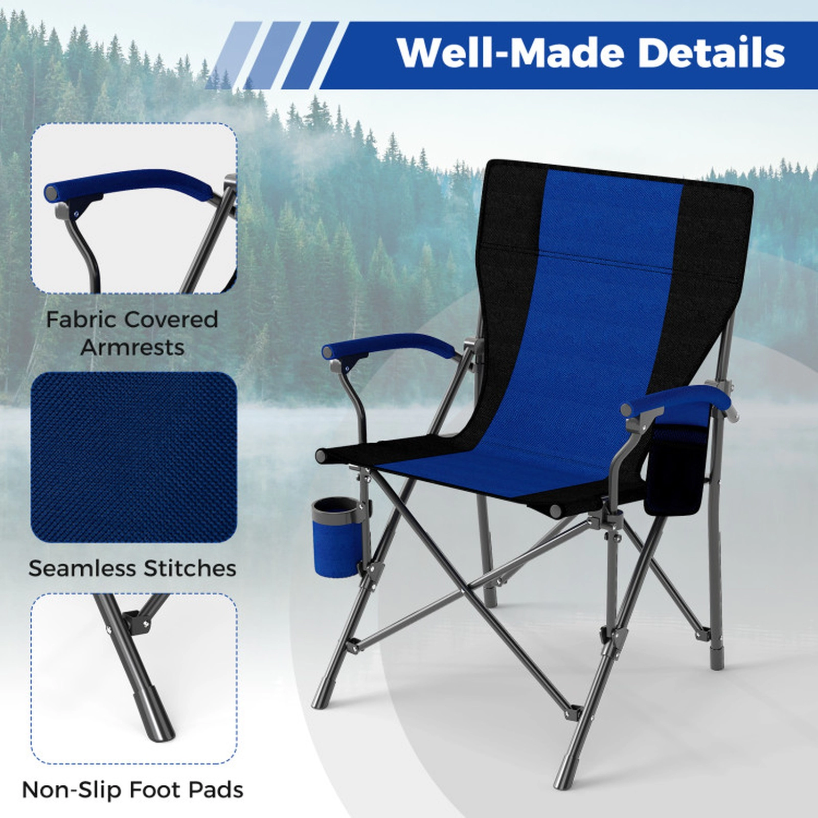 SUGIFT 350-lb Capacity Portable Folding Outdoor Camping Chair with Oxford Cloth Cup Holder and Side Pocket
