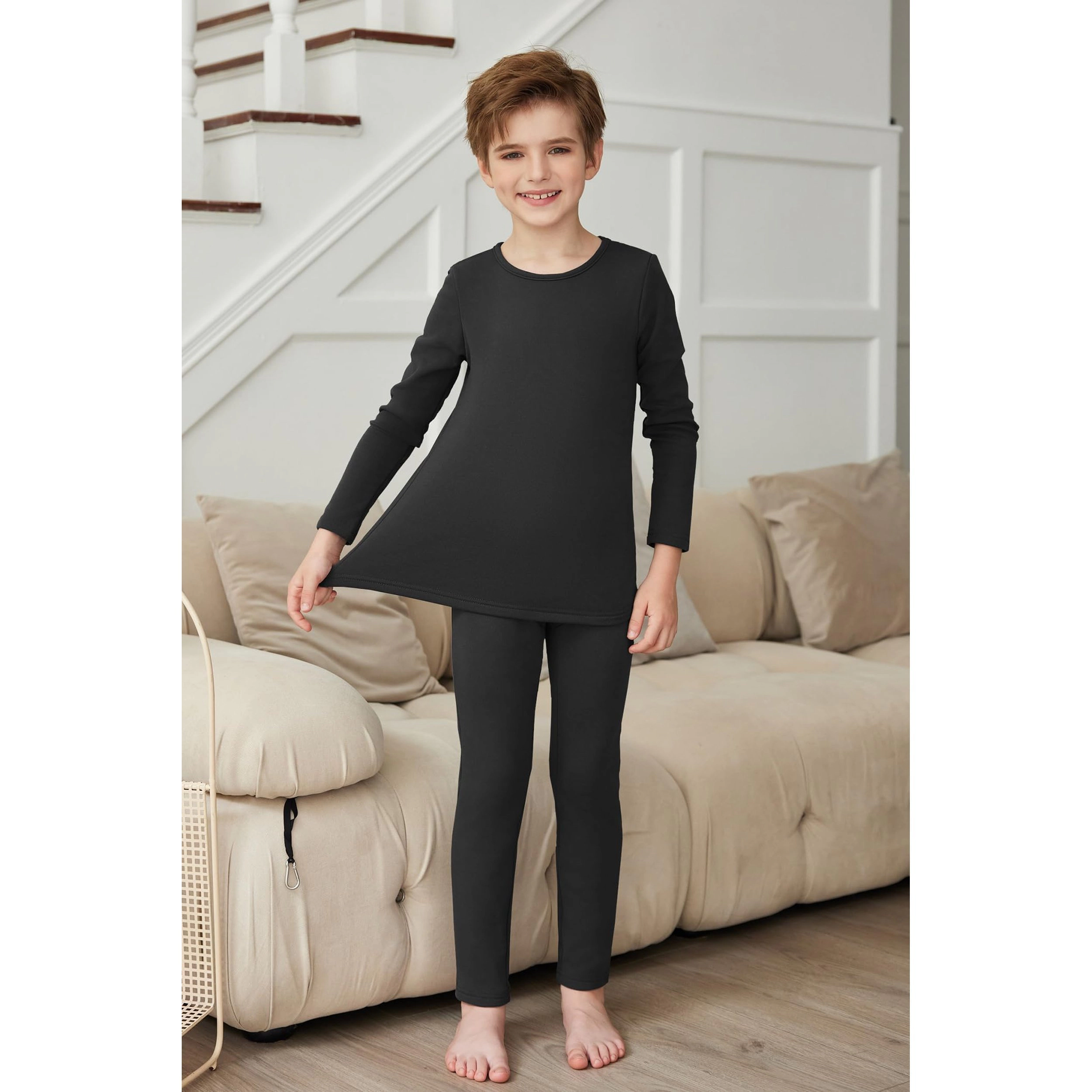 Arshiner Boy's Thermal Underwear Set Base Layer Fleece Lined Long Johns Top Bottom
