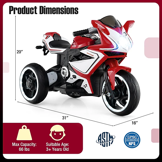 SUGIFT 6V Pink Kids Ride-On Mini Electric Motorcycle with LED Lights and Soft Start 31-in W 66-lb Rider