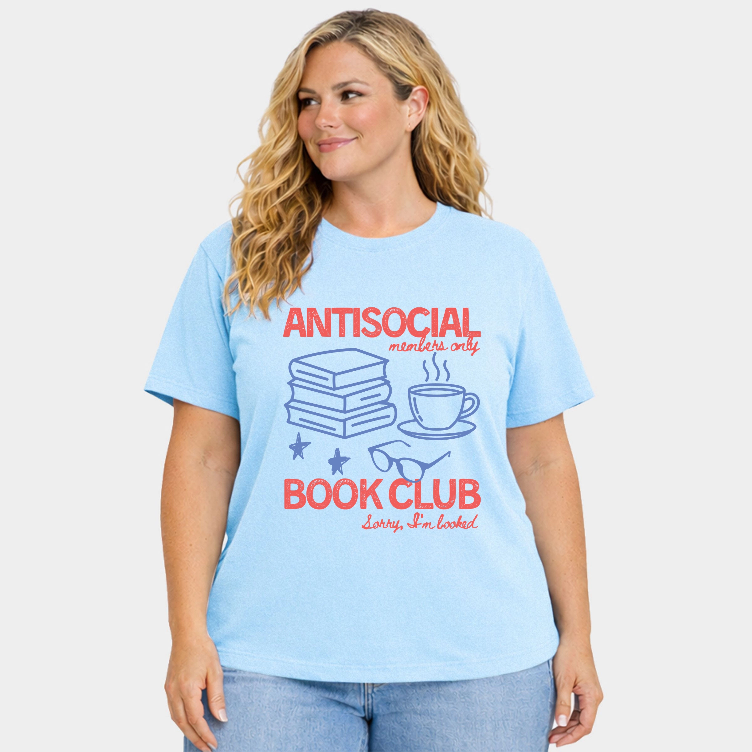 Simply Sage Market - Antisocial Book Club Outline Women's Plus Sized Garment Dyed Graphic T-Shirt