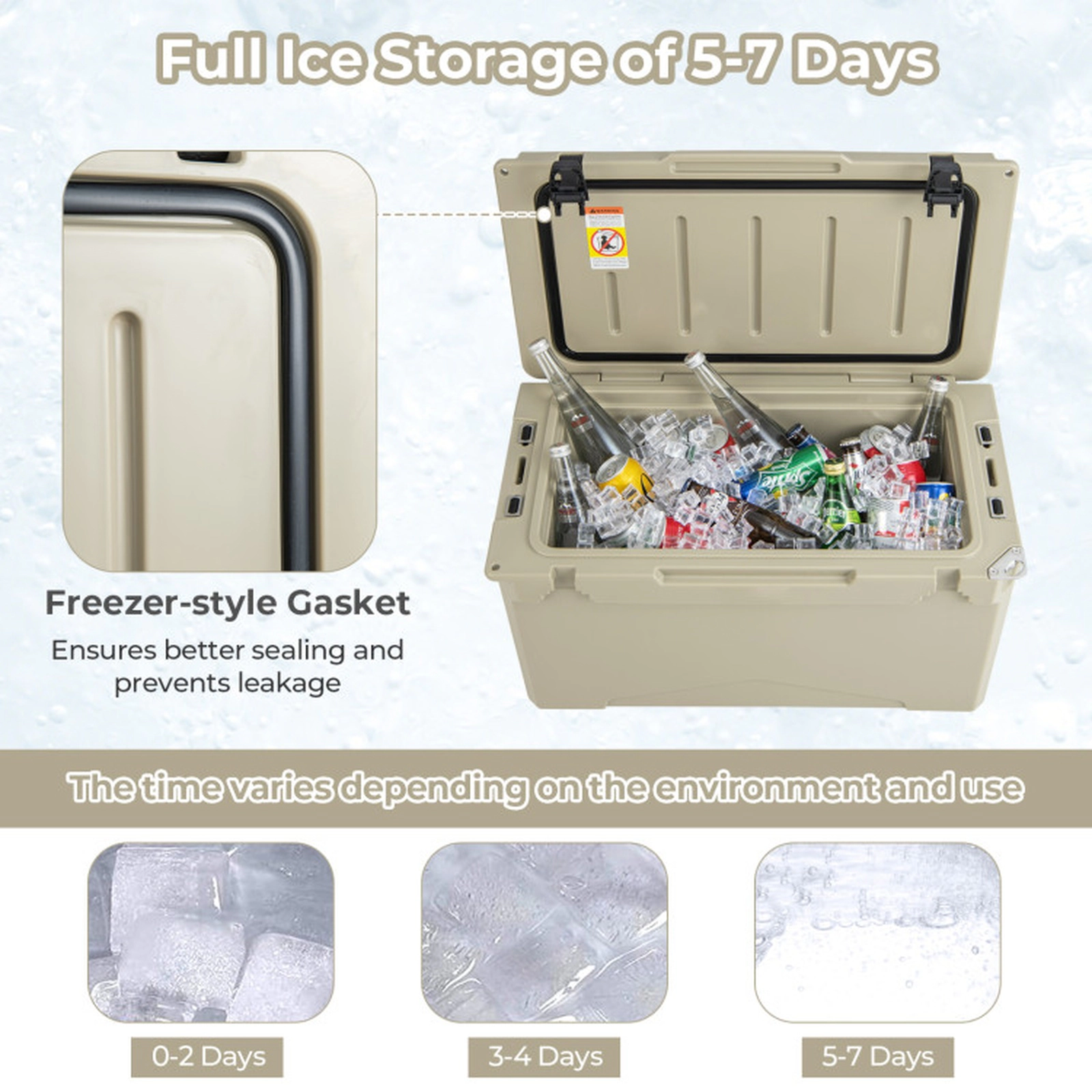 SUGIFT Tan 50-qt 220-lb Capacity Rotomolded Hard Cooler Ice Chest with Cup Holders and Bottle Opener
