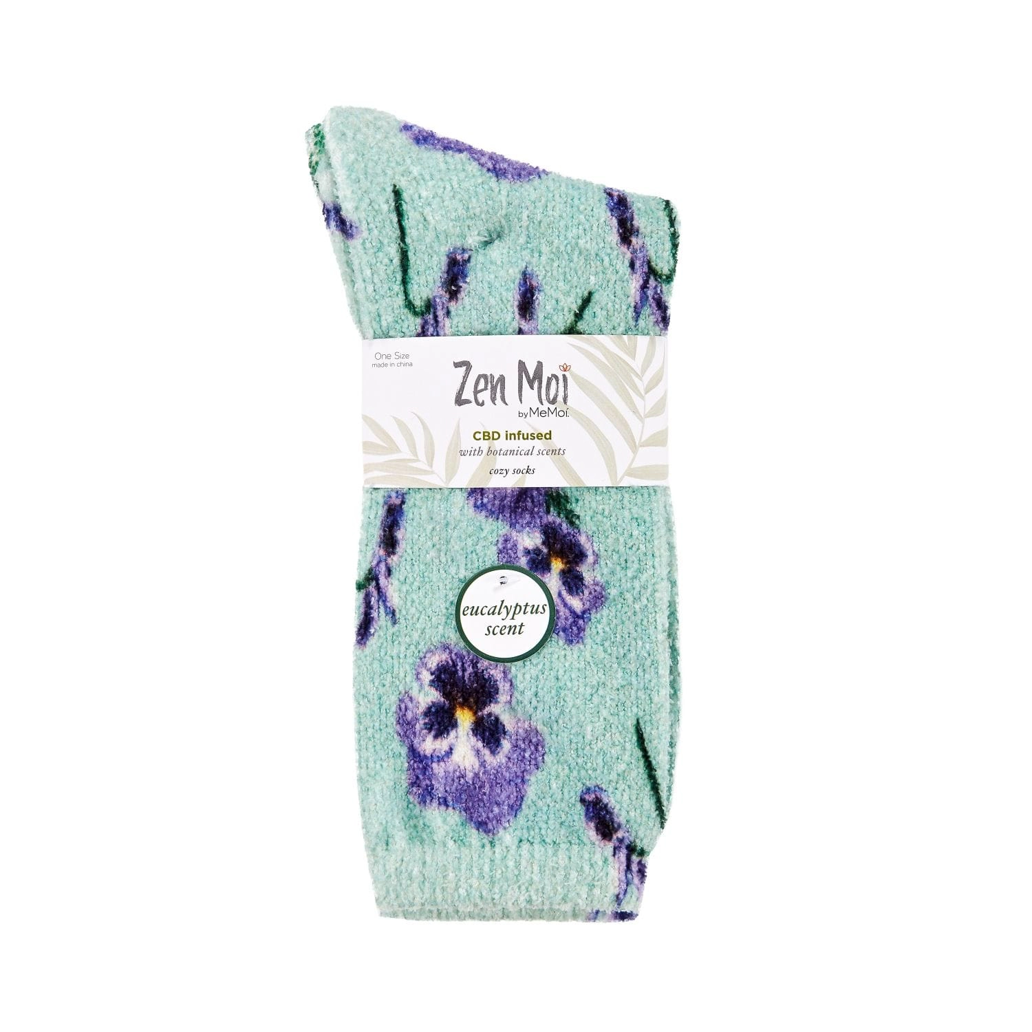 MeMoi Pansy CBD Infused Eucalyptus Scent Cozy Crew Socks