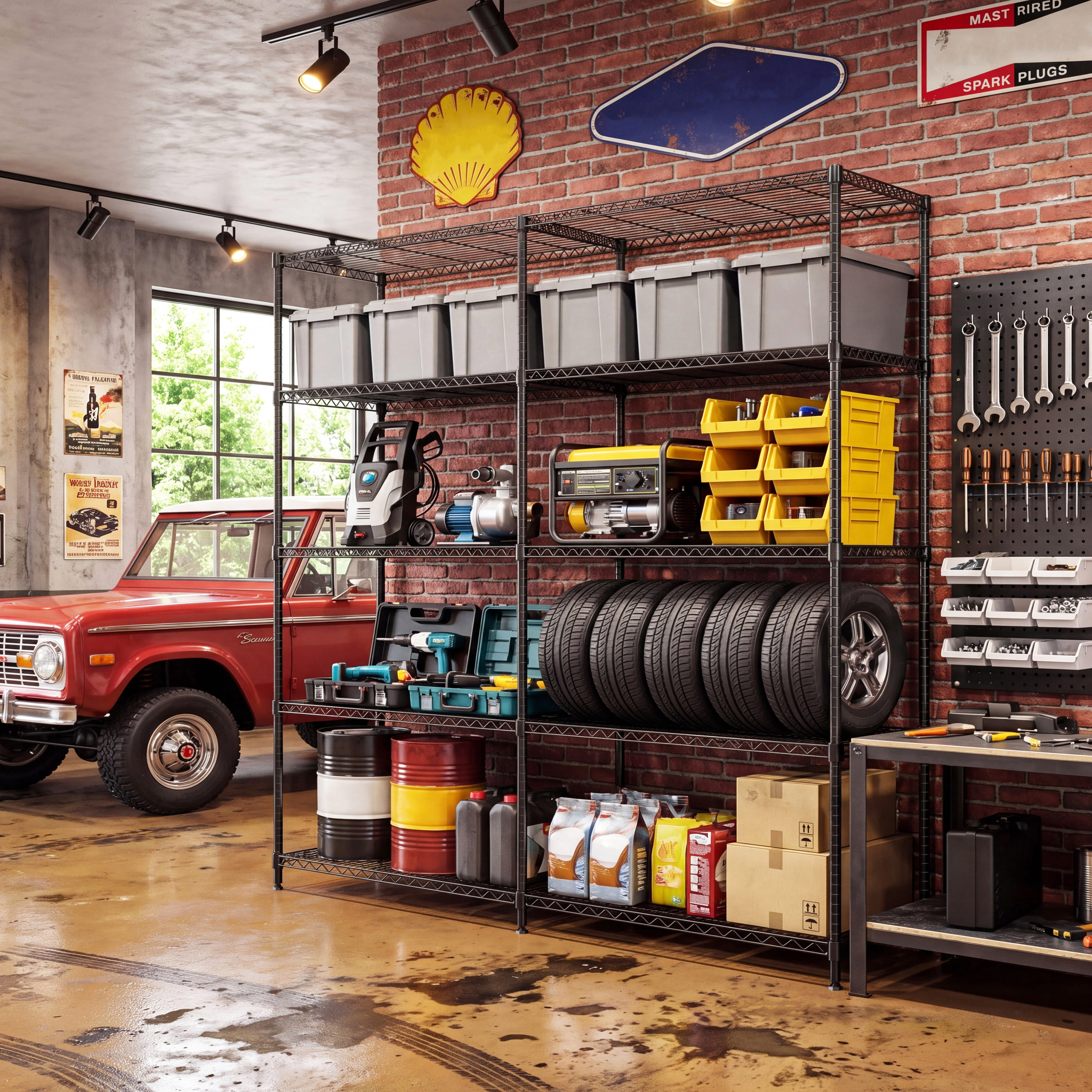 Flynama 5 Tier Wire Shelving 70.5H x 33.5W x 15.8D in 1500LBS Adjustable Garage Unit in Black