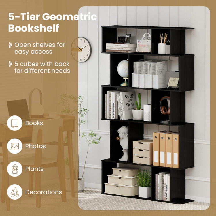 Hivvago Geometric Bookshelf 5-Tier Bookcase with Open Shelves and Closed-back Cubes