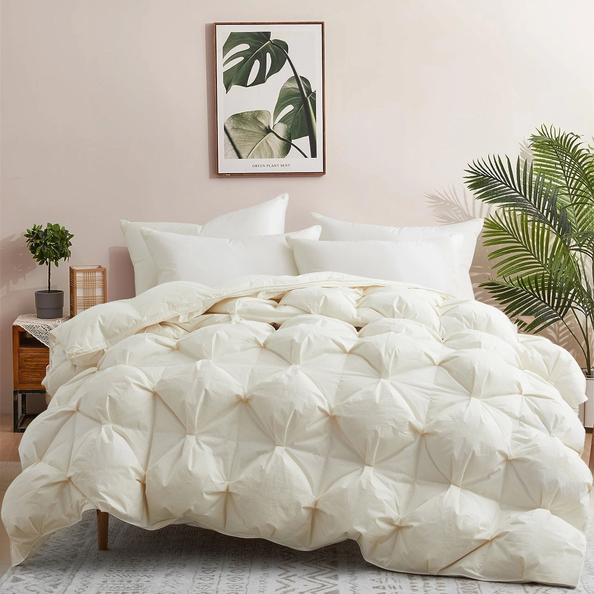 Unikome Organic Cotton White Goose Down Comforter Insert with Pleat Design