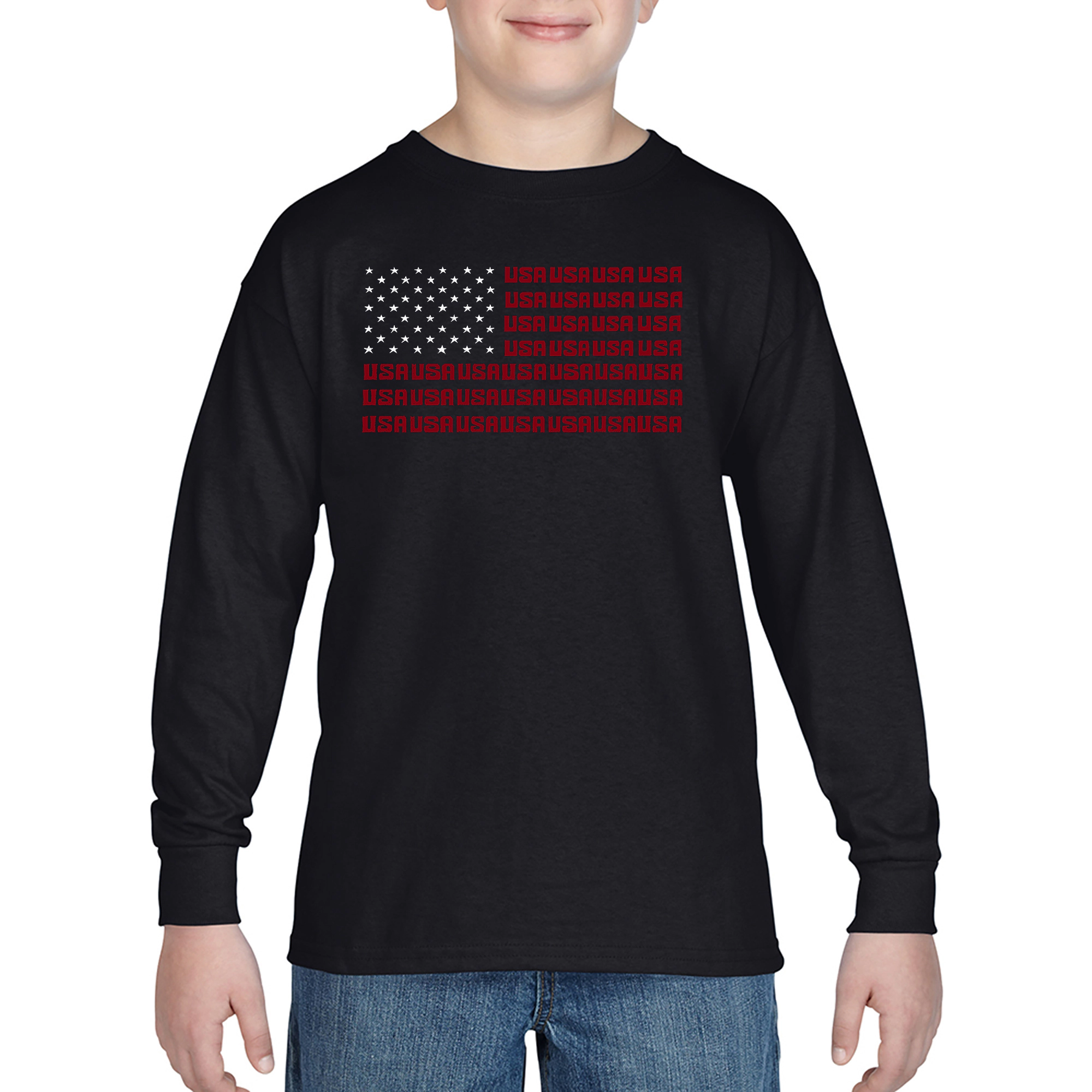 LA Pop Art Boys Long Sleeve T-Shirt -  USA Flag