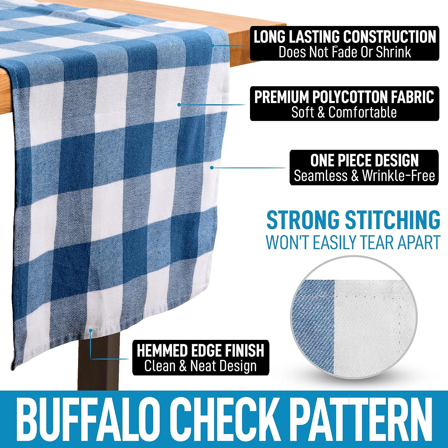 Zulay Home 14"x72" Table Runner - Thick Poly Cotton Buffalo Plaid Runners