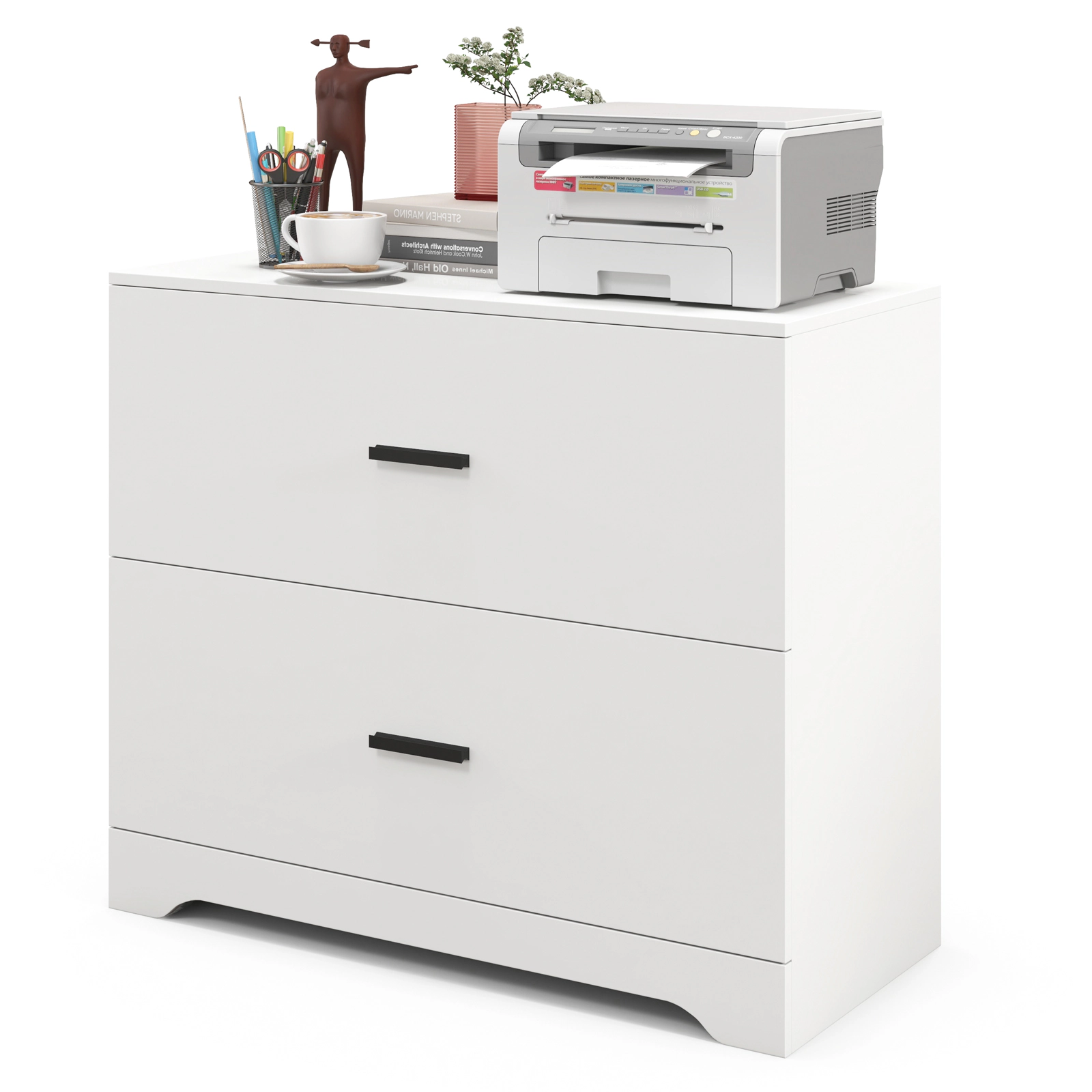 SUGIFT 2-Drawer Lateral File Cabinet 220-lb Capacity with Adjustable Bars for Home and Office White