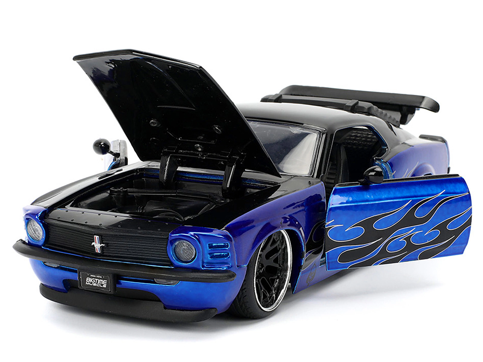 Jada 1970 Ford Mustang Boss 429 Black and Blue Metallic with Flames "Bigtime Muscle" Series 1/24 Diecast Model