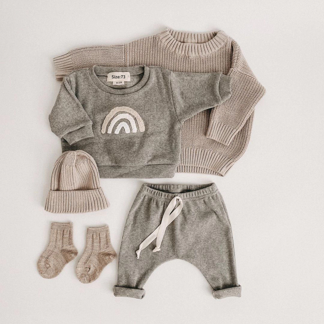 MyKids-USA Baby Rainbow Sun Pattern Hoodies Combo Pants Sets