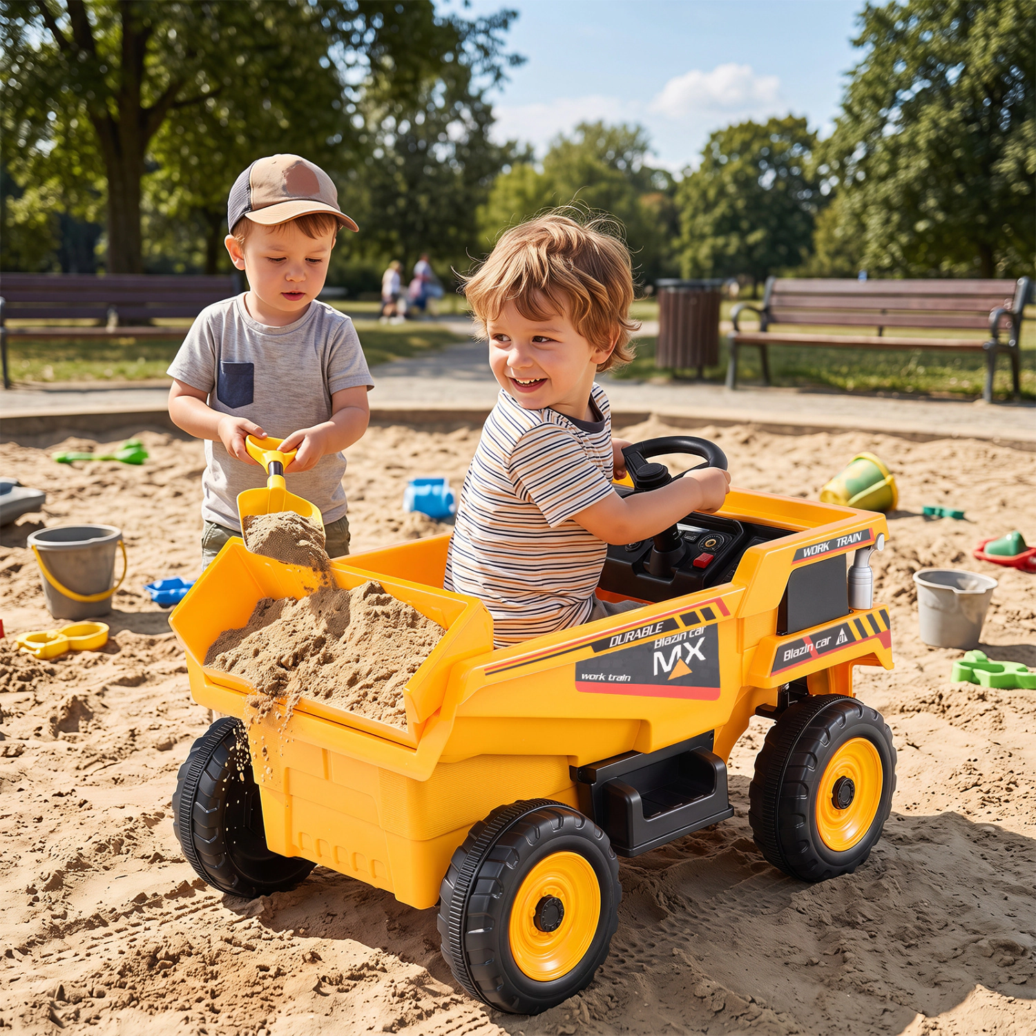 LJG Kids 24V Construction Electric Vehicle with Dump Bed and Remote Control for Aged 3-8