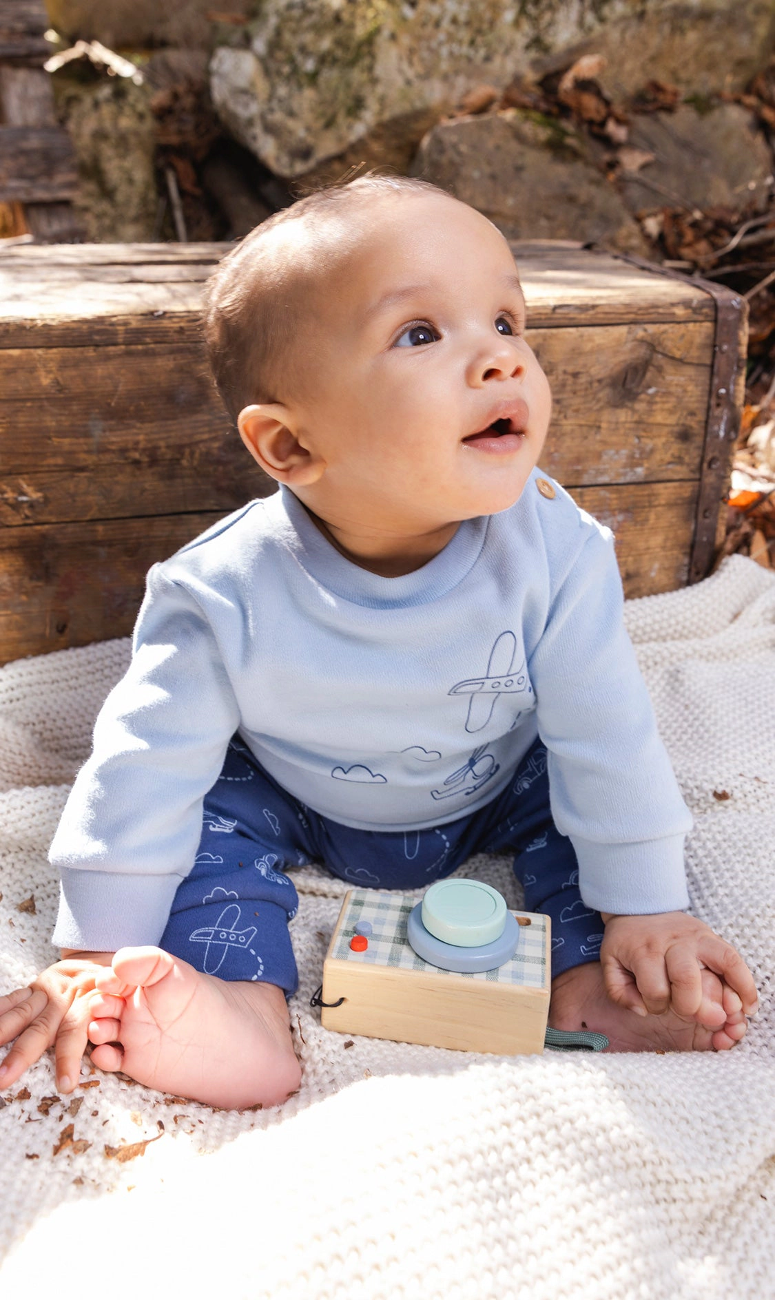 Deux par Boys Organic Cotton Airplane and Cloud Print Pants Top Set