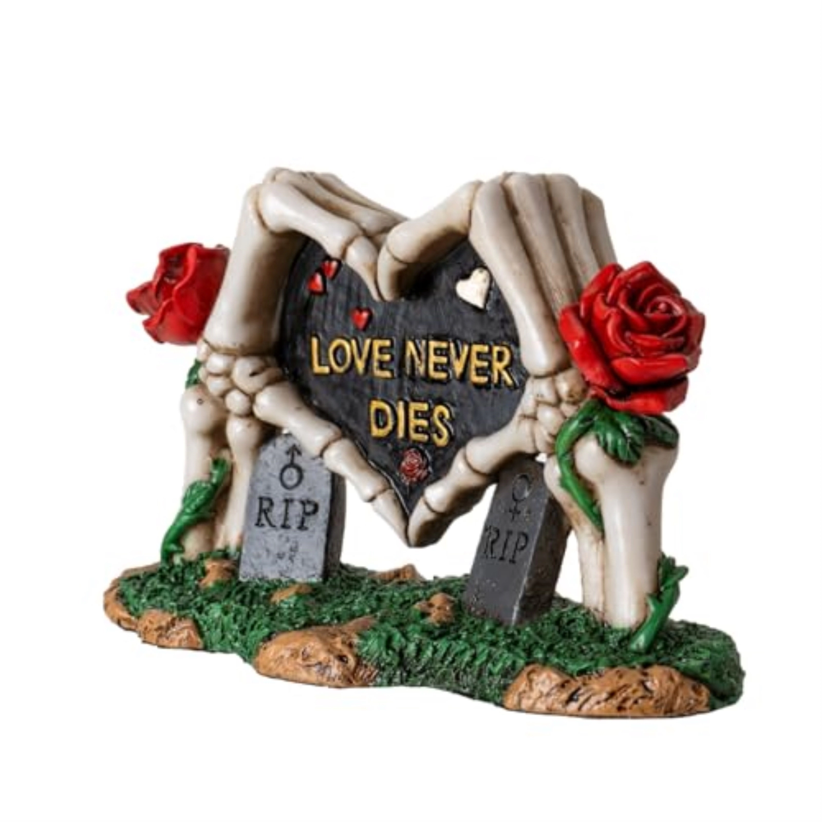 Pacific Giftware Skeleton Gravestone Figurine Love Never Dies Design with Roses Ideal for Gothic Decor Romance Lovers 6.3 inch