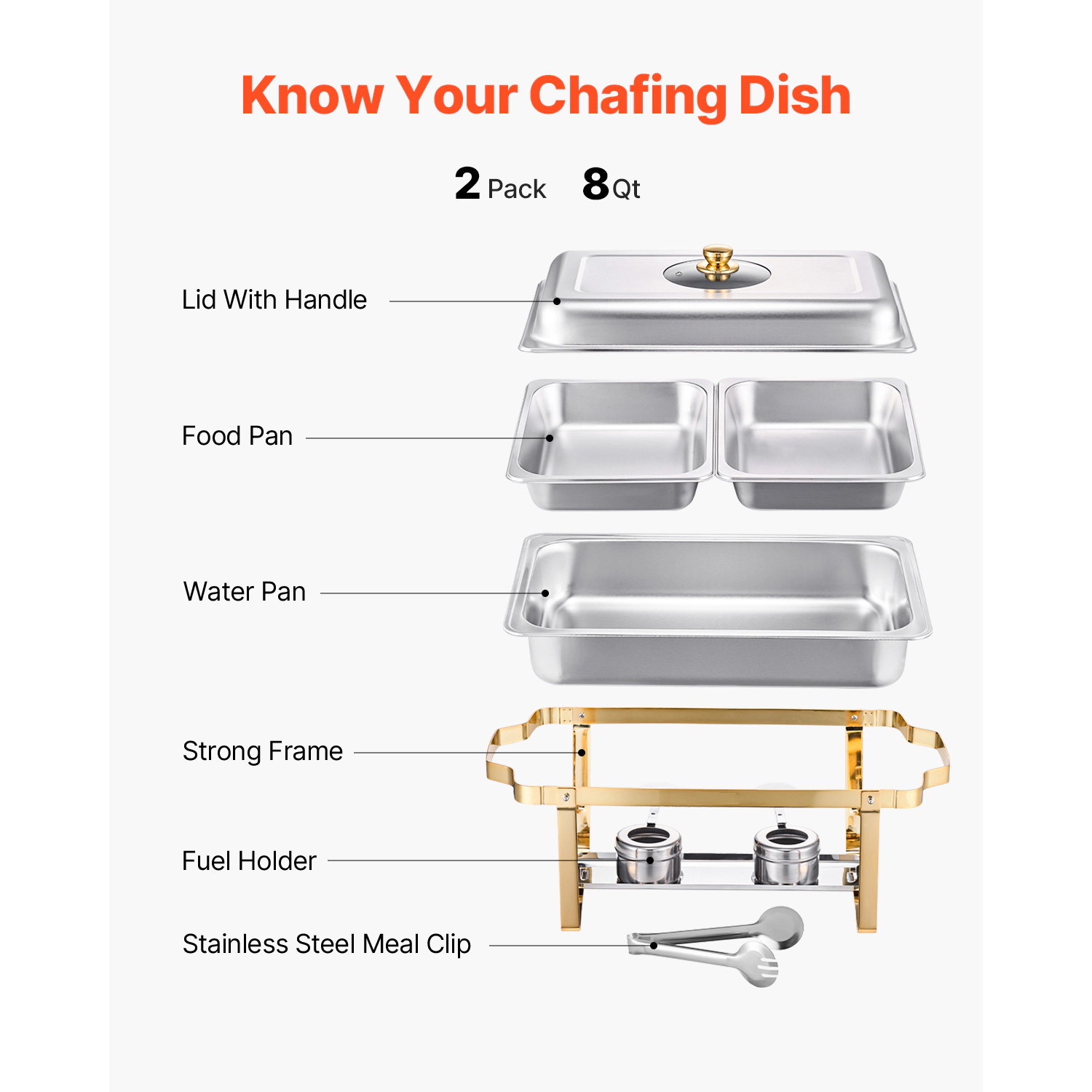 HONGGE Chafing Dish Buffet Set Stainless Steel Chafer with Rectangle Catering Warmer Server with Lid Water Pan Folding