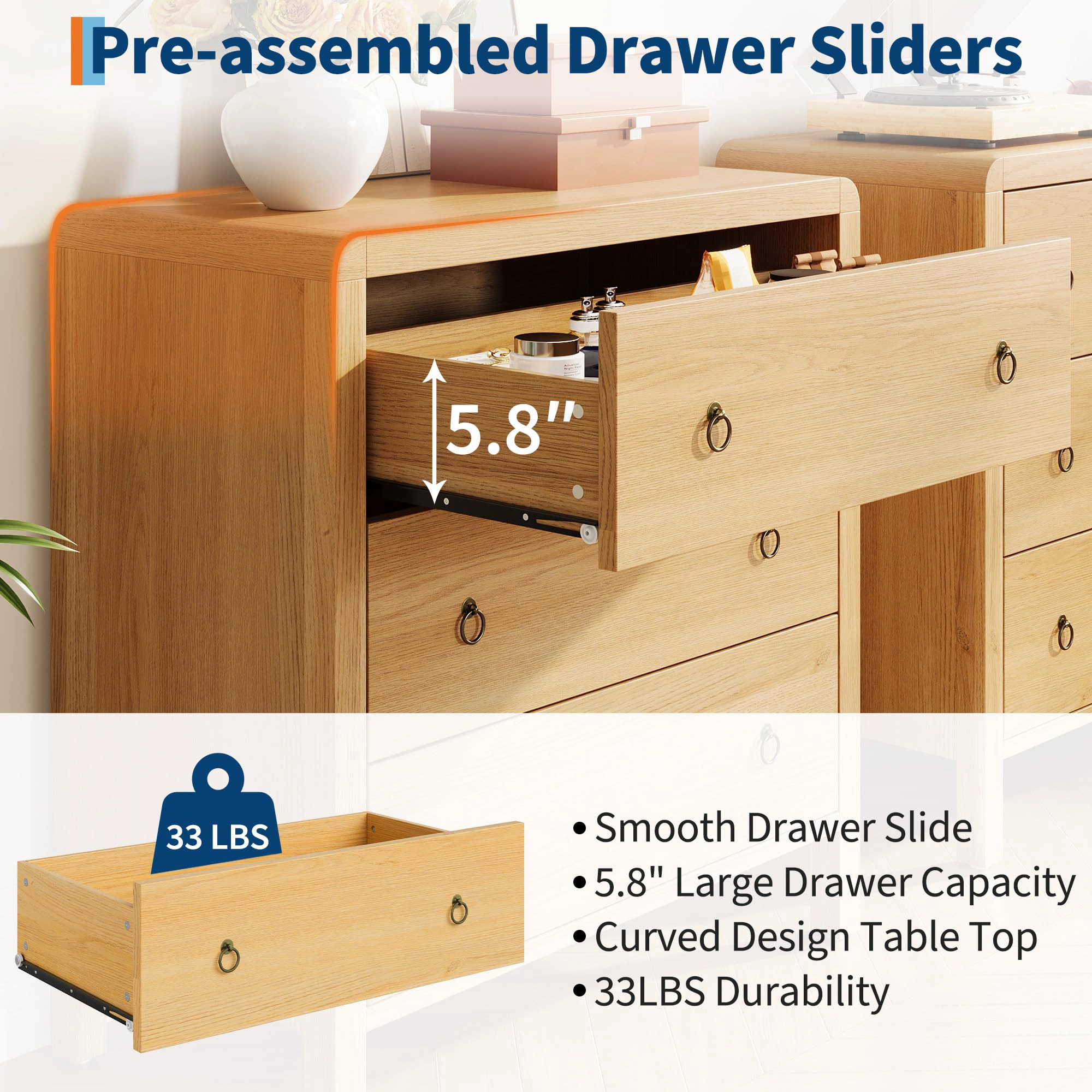 3 Drawer Dresser for Bedroom, 30" Tall Storage Chest, Nightstand with Large Clothes Organizer
