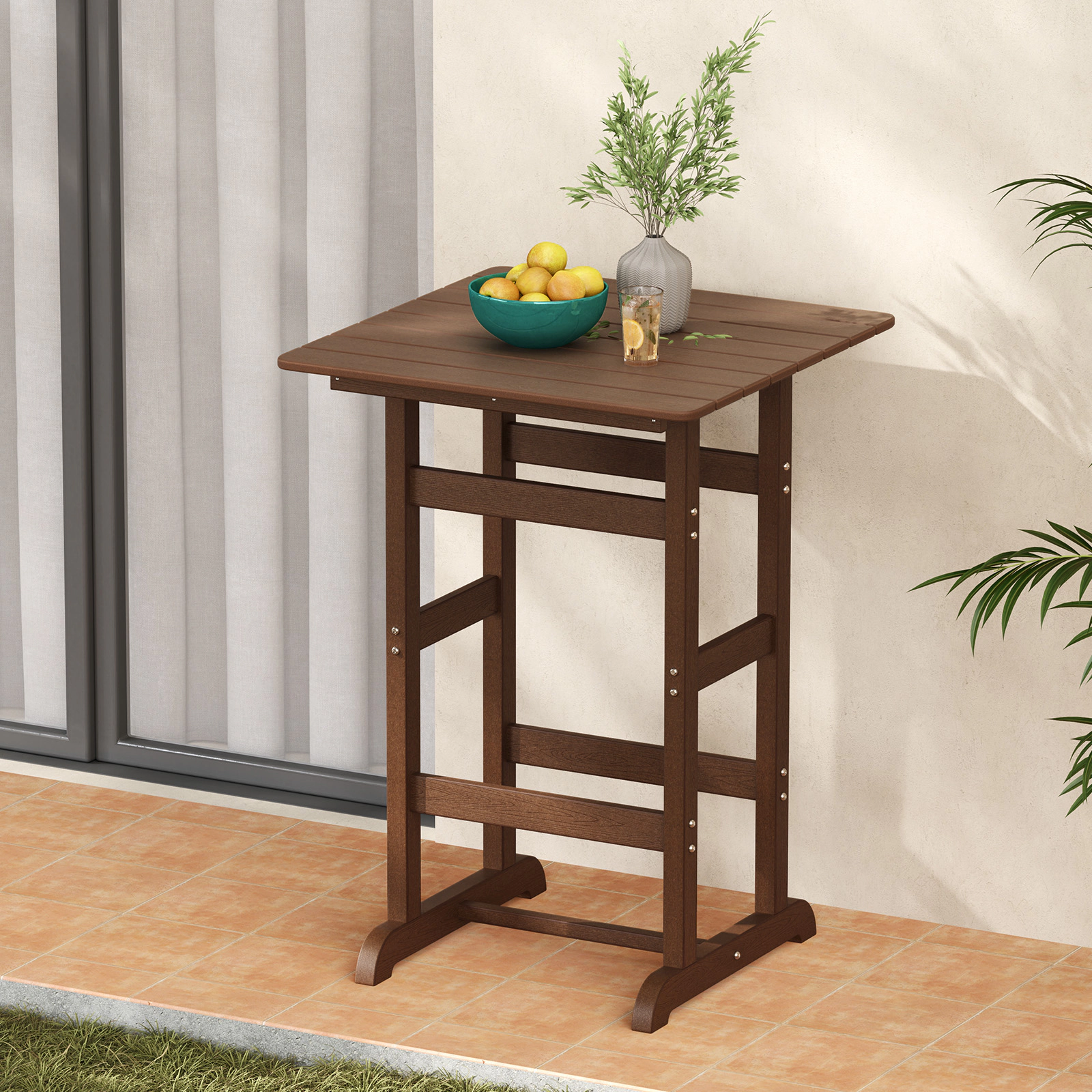 LJG 30 Inch Square Bar Table Dining with Slatted Tabletop for Poolside